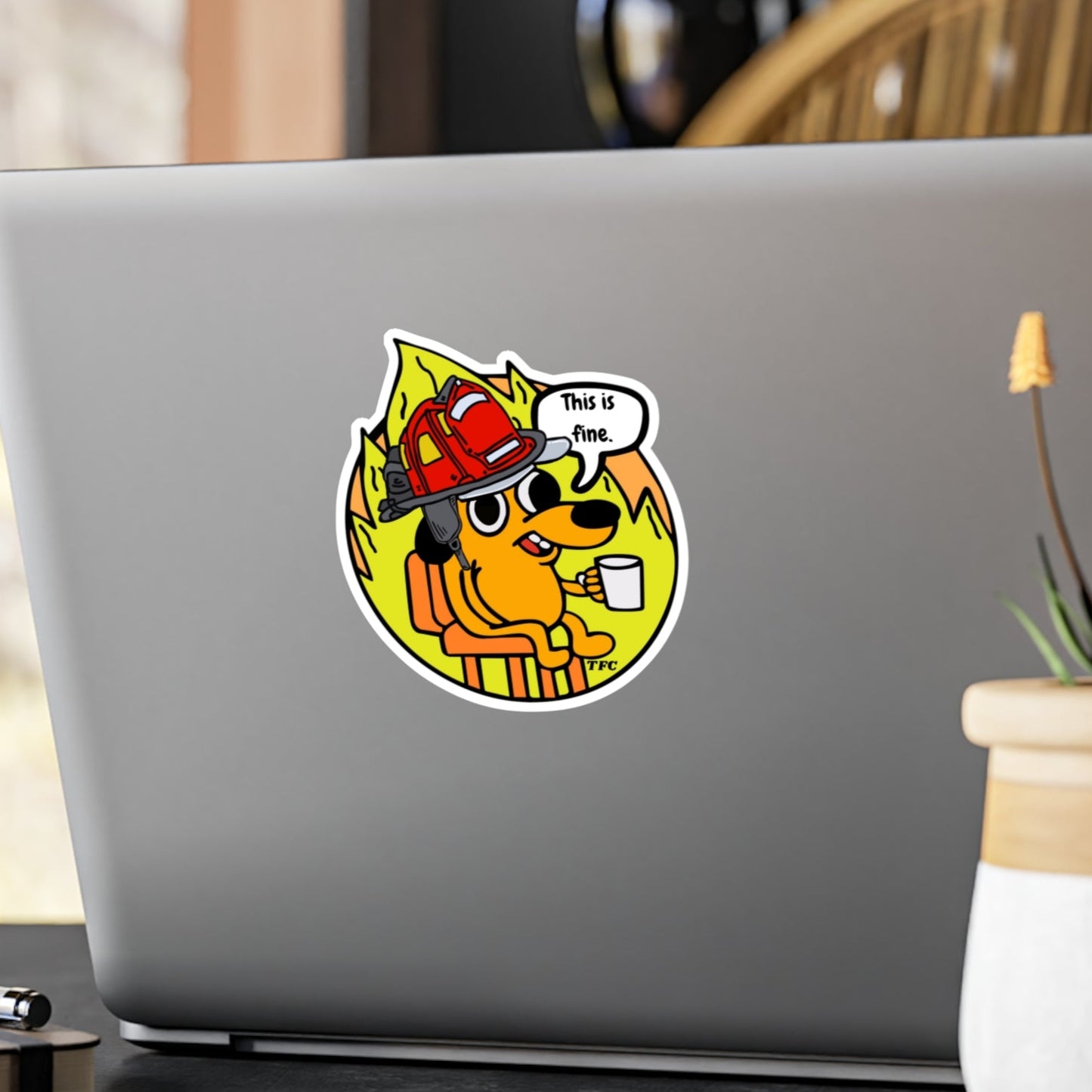 “This is Fine” Firefighter Sticker – Durable Vinyl Meme Decal for Laptops, Cars & Gear