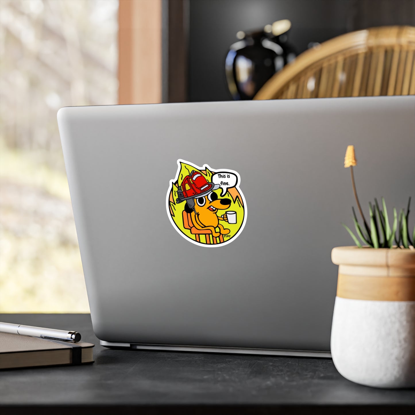 “This is Fine” Firefighter Sticker – Durable Vinyl Meme Decal for Laptops, Cars & Gear