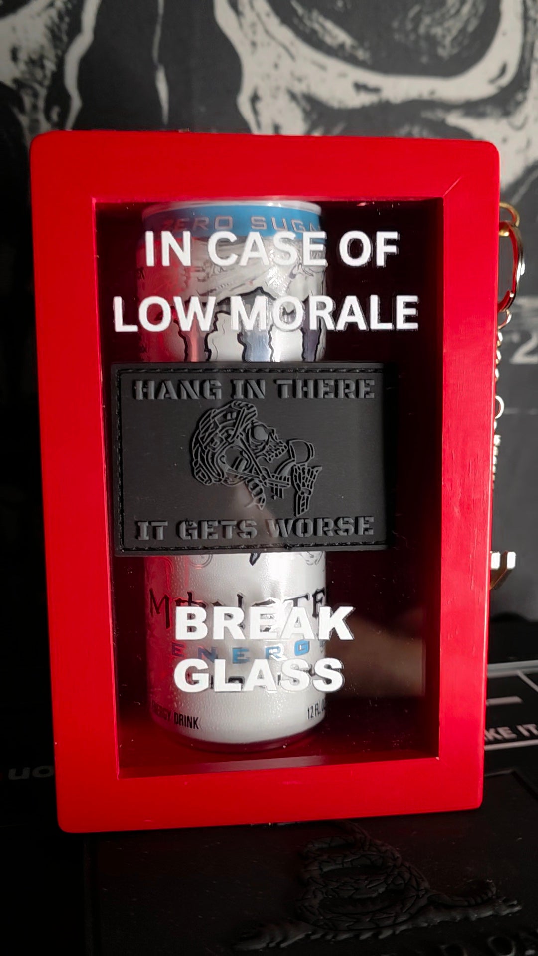 Emergency Morale Box, comes with 1 “Hang In There — It Gets Worse” patch, Pre-Sale, Ships May 1