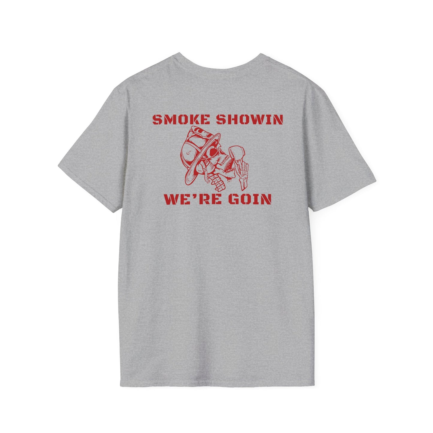 Smoke Showin’ We’re Goin’ Firefighter Skull T-Shirt | Red Graphic Fire Dept Tee