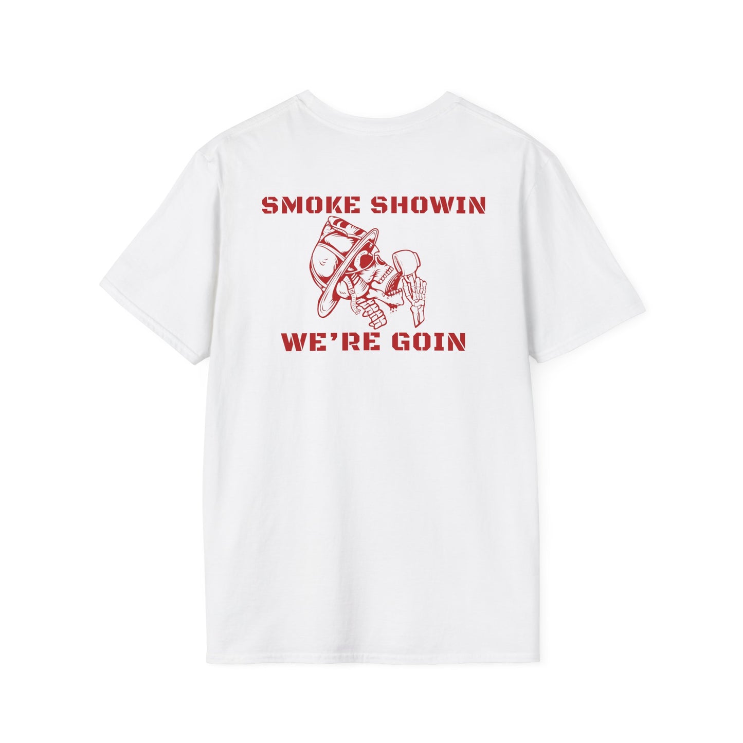 Smoke Showin’ We’re Goin’ Firefighter Skull T-Shirt | Red Graphic Fire Dept Tee
