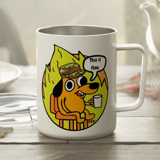 “This Is Fine” Military Coffee Mug – Tactical Humor Mug for Soldiers, Veterans & First Responders | Funny Camo Meme Cup | 10oz Insulated Coffee Mug