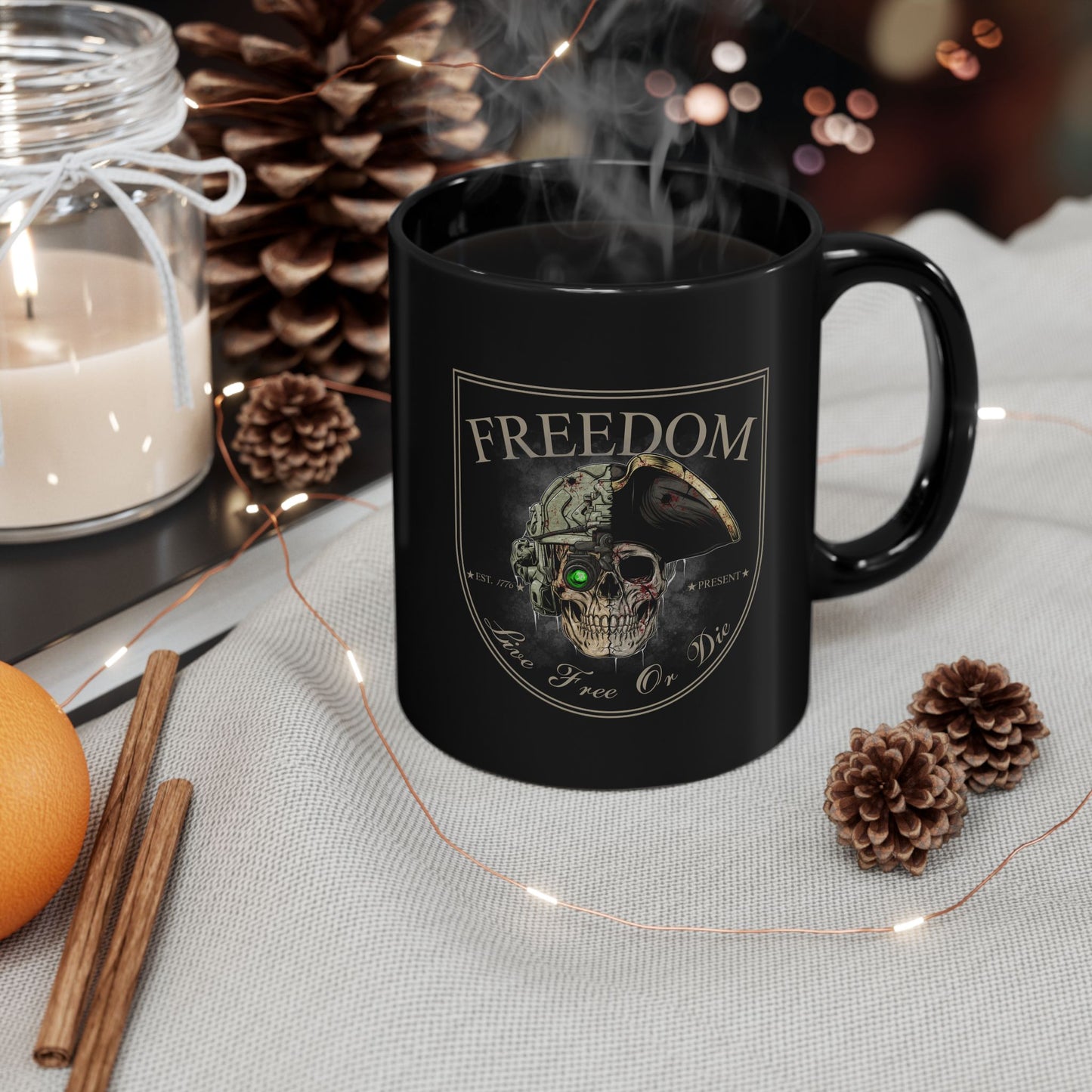 Freedom Coffee Mug – Live Free or Die | 1776 Patriotic Mug | Military & Veteran Gift | Tactical American Pride Cup | 11oz & 15oz