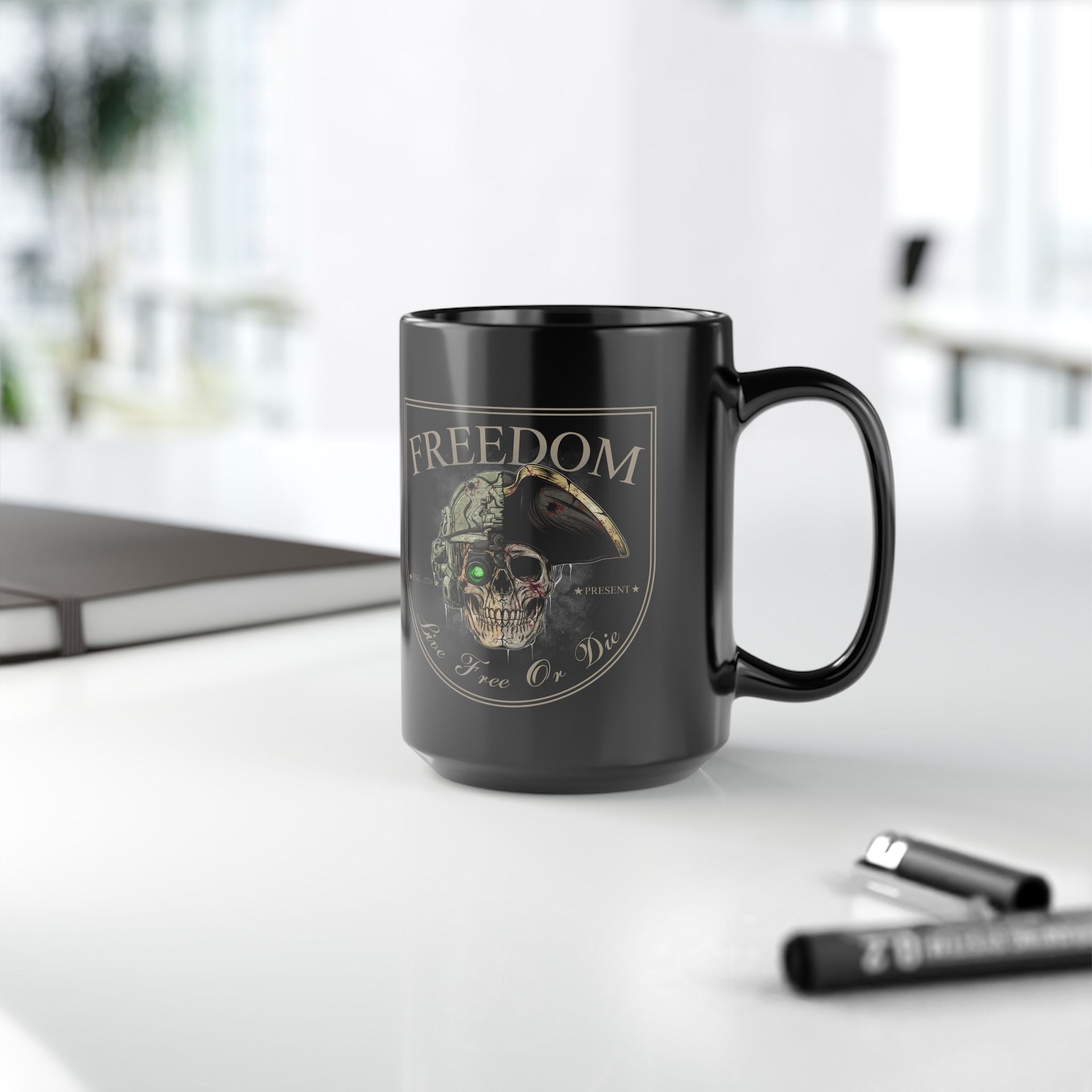 AK Ready Bedford Flag 'Conquer Or Die' Ceramic Mug – 17 Oz Patriotic Revolutionary War Coffee Cup