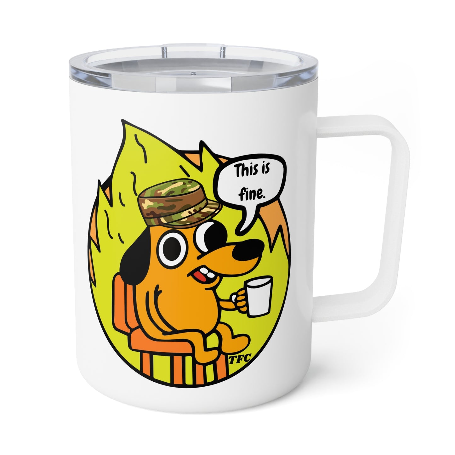 “This Is Fine” Military Coffee Mug – Tactical Humor Mug for Soldiers, Veterans & First Responders | Funny Camo Meme Cup | 10oz Insulated Coffee Mug