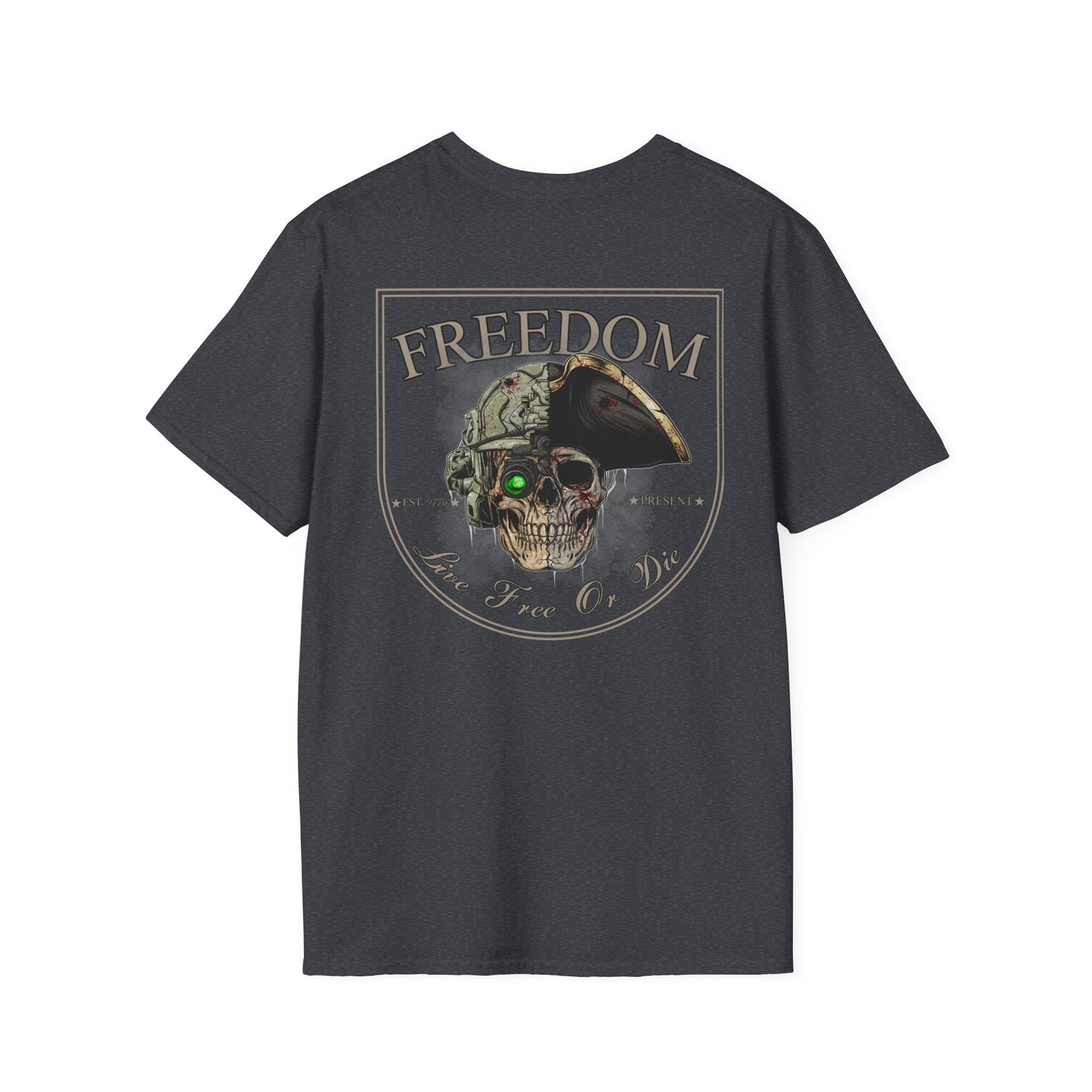 Freedom T-Shirt – Live Free or Die | 1776 Patriotic Skeleton Shirt | Tactical American Heritage Tee | Veteran, Military, 2A, Independence Shirt