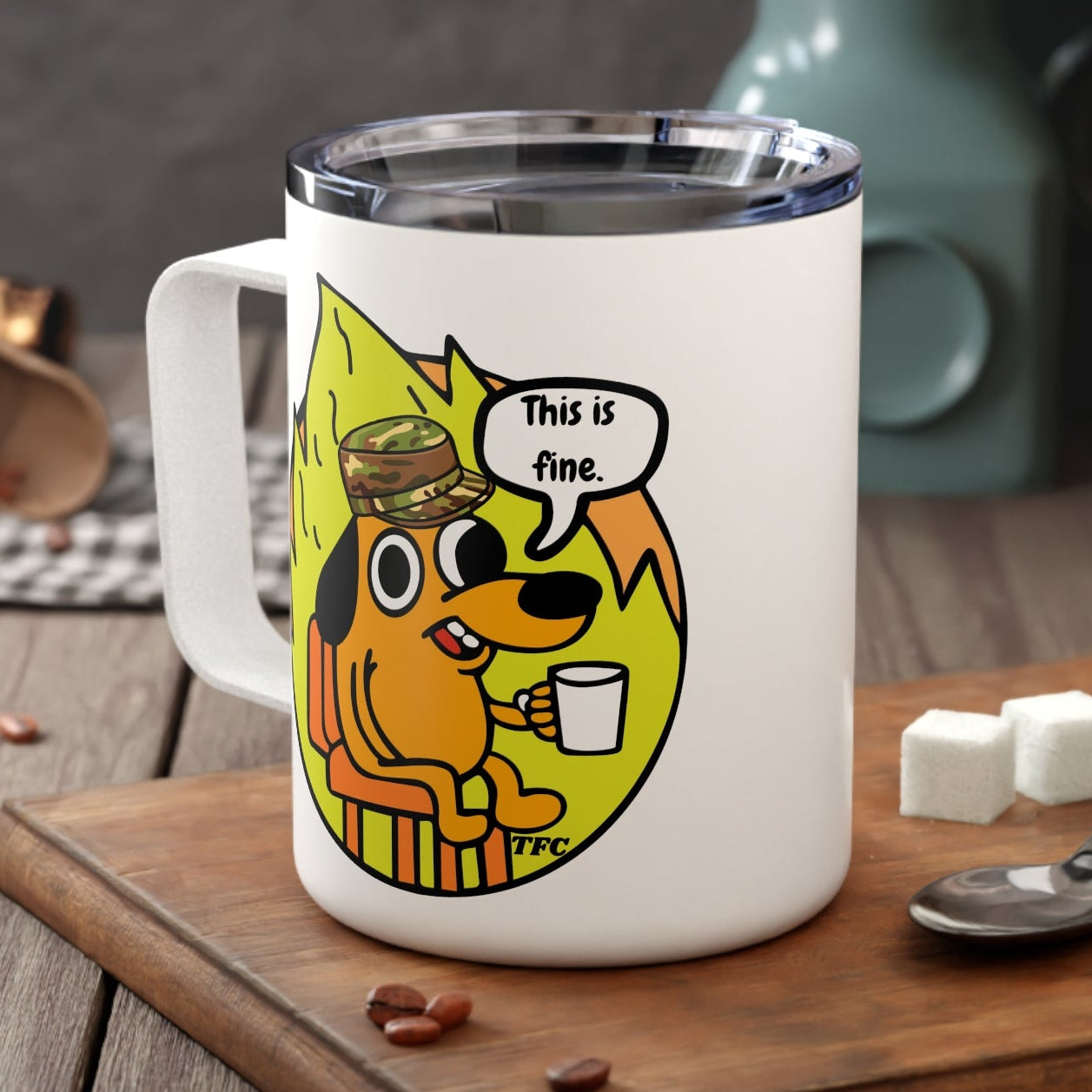 “This Is Fine” Military Coffee Mug – Tactical Humor Mug for Soldiers, Veterans & First Responders | Funny Camo Meme Cup | 10oz Insulated Coffee Mug