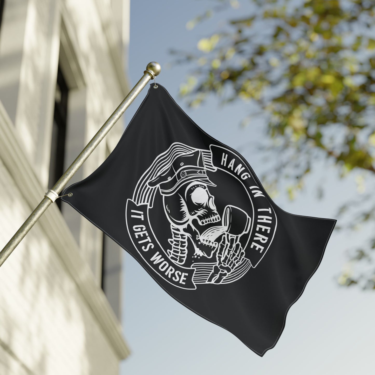 Police Flag — "Hang in There, It Gets Worse" Double-Sided Station Decor