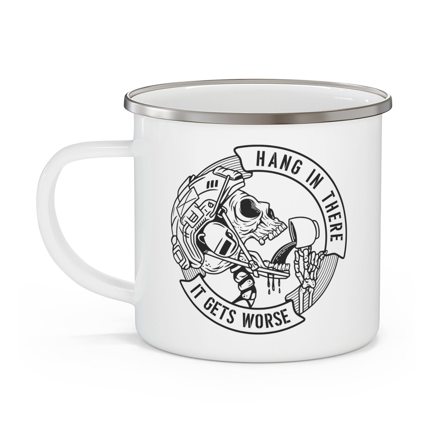 Hang In There Enamel Camping Mug - Motivational Outdoor Drinkware