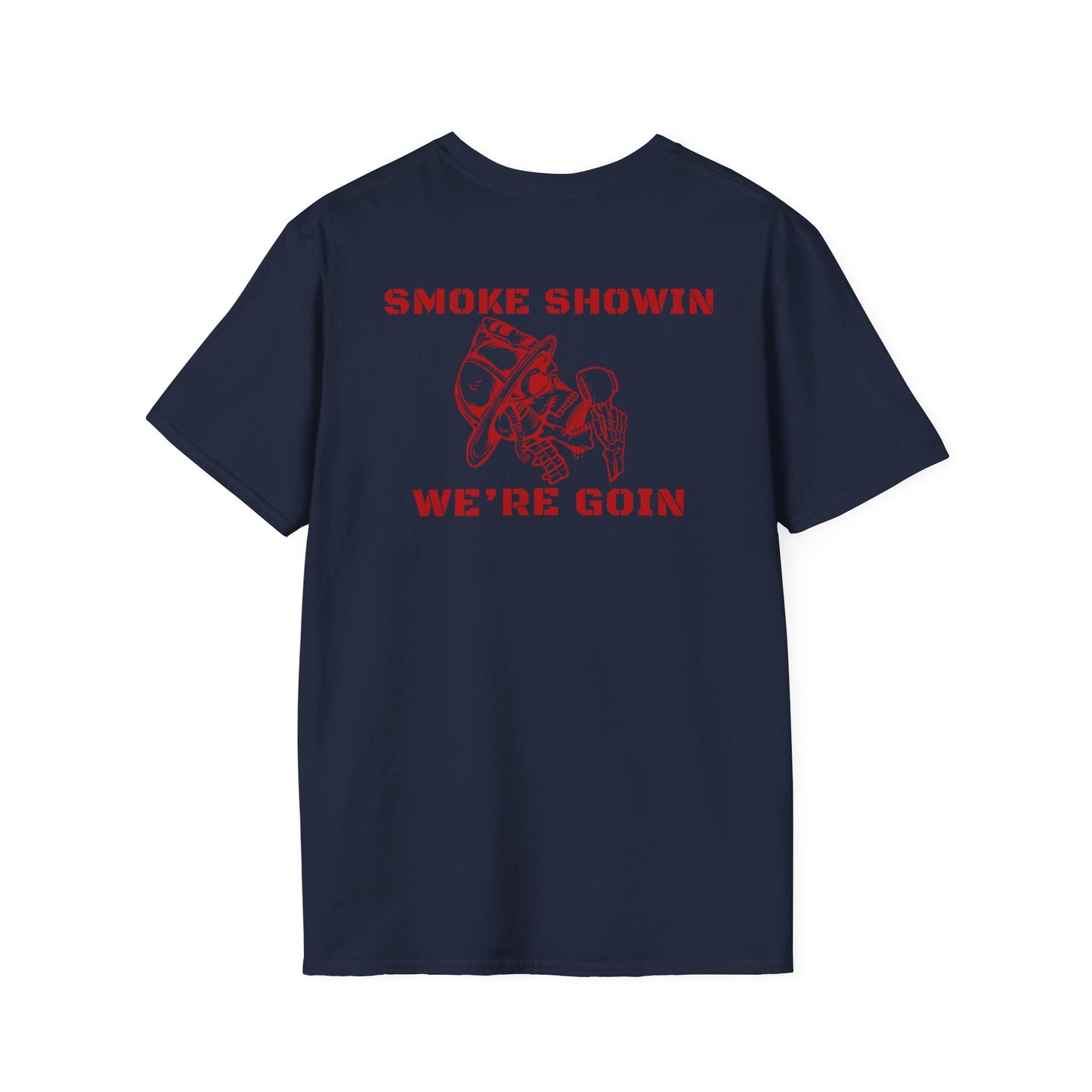 Smoke Showin’ We’re Goin’ Firefighter Skull T-Shirt | Red Graphic Fire Dept Tee