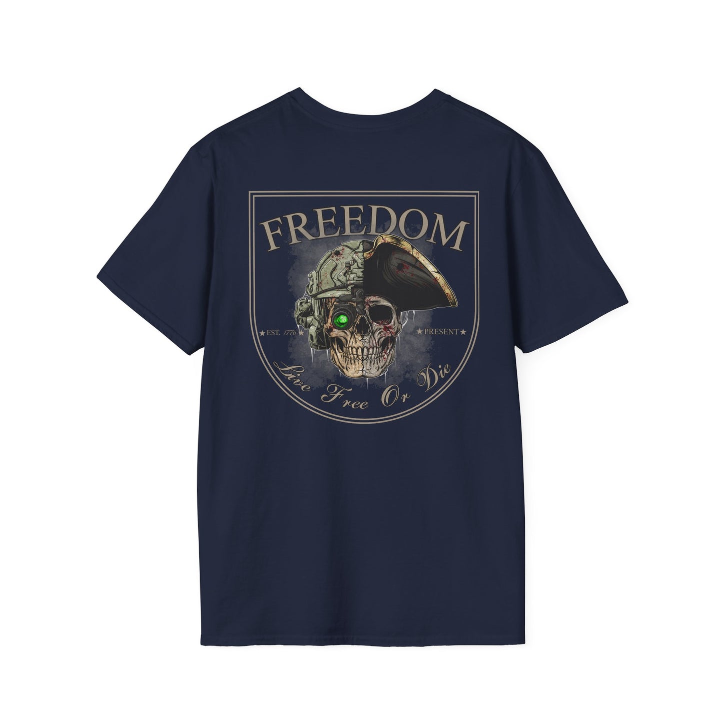 Freedom T-Shirt – Live Free or Die | 1776 Patriotic Skeleton Shirt | Tactical American Heritage Tee | Veteran, Military, 2A, Independence Shirt