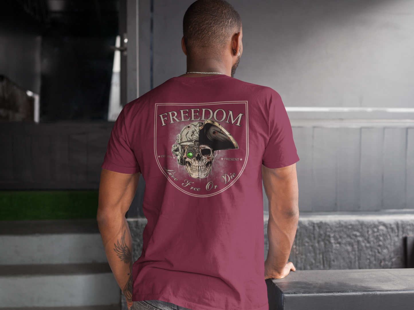 Freedom T-Shirt – Live Free or Die | 1776 Patriotic Skeleton Shirt | Tactical American Heritage Tee | Veteran, Military, 2A, Independence Shirt