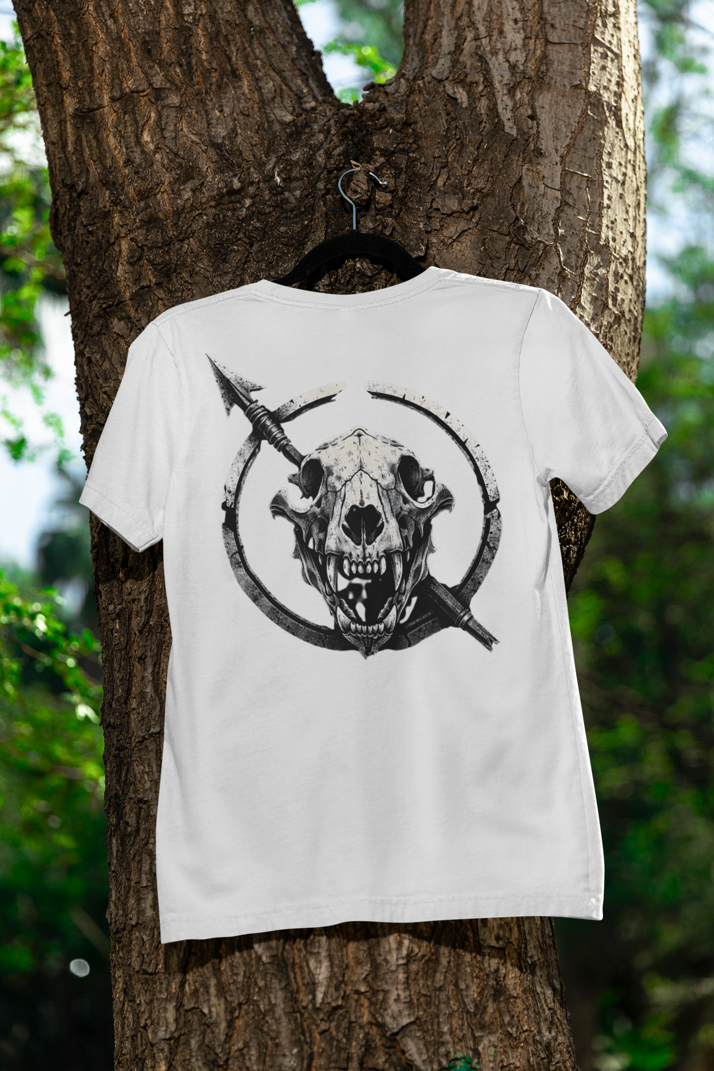 Tribal Warrior Tee, Hunting Tattoo Style Shirt, Outdoor Survival Apparel, Tactical Bear Skull T-Shirt