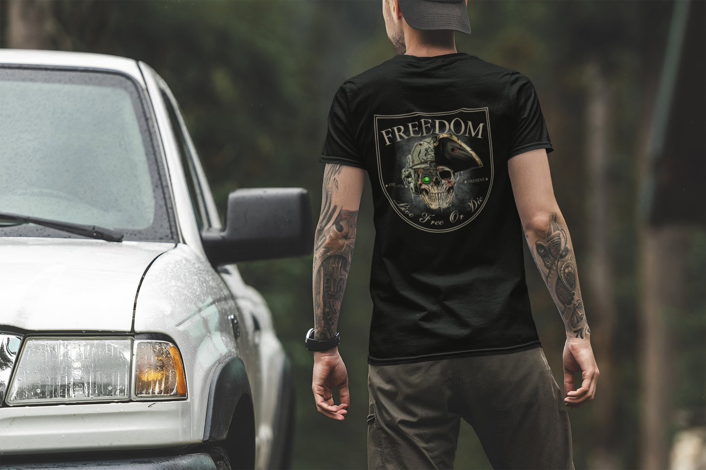 Freedom T-Shirt – Live Free or Die | 1776 Patriotic Skeleton Shirt | Tactical American Heritage Tee | Veteran, Military, 2A, Independence Shirt