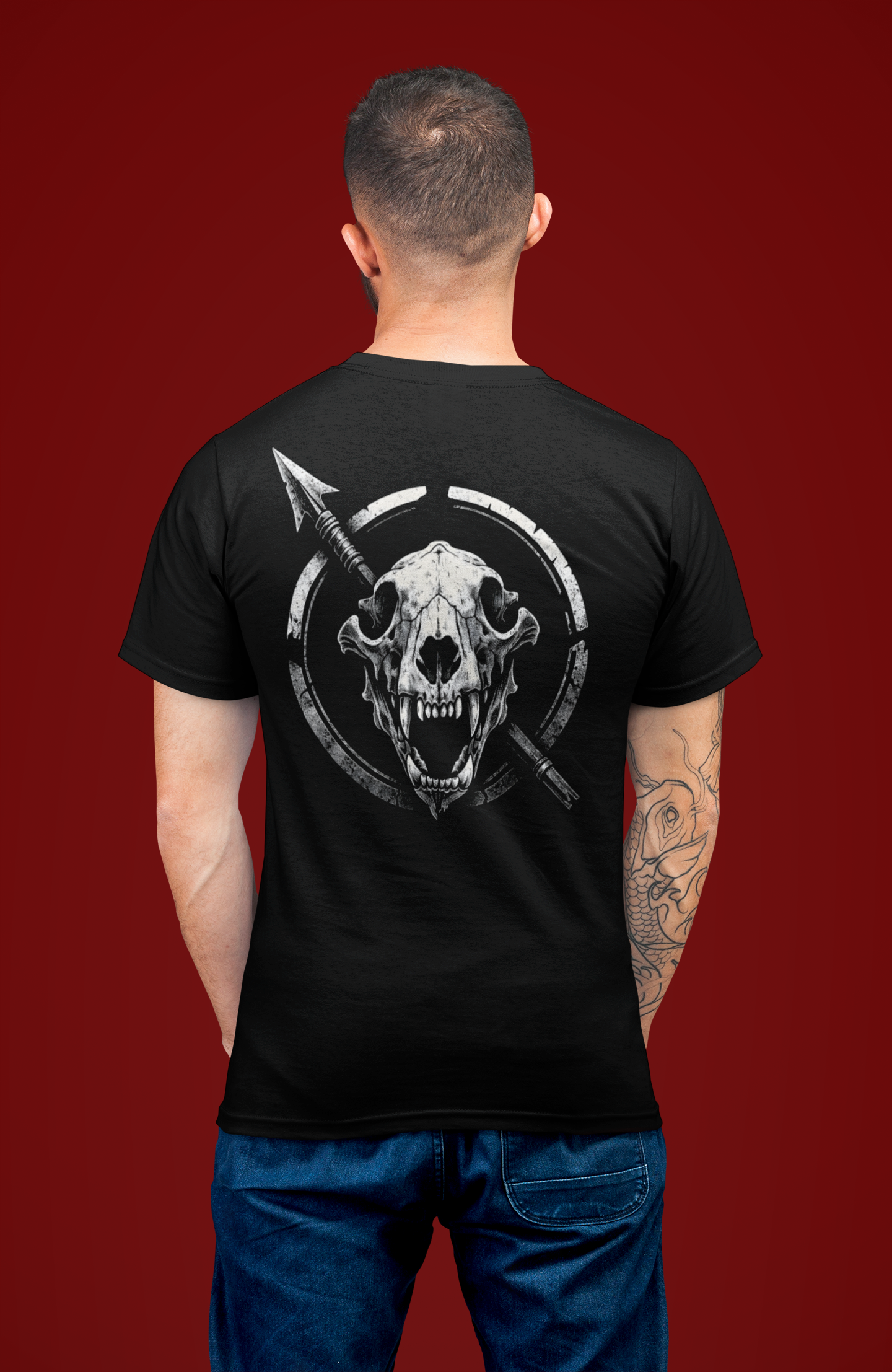 Tribal Warrior Tee, Hunting Tattoo Style Shirt, Outdoor Survival Apparel, Tactical Bear Skull T-Shirt