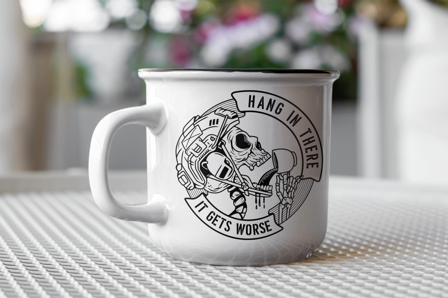 Hang In There Enamel Camping Mug - Motivational Outdoor Drinkware