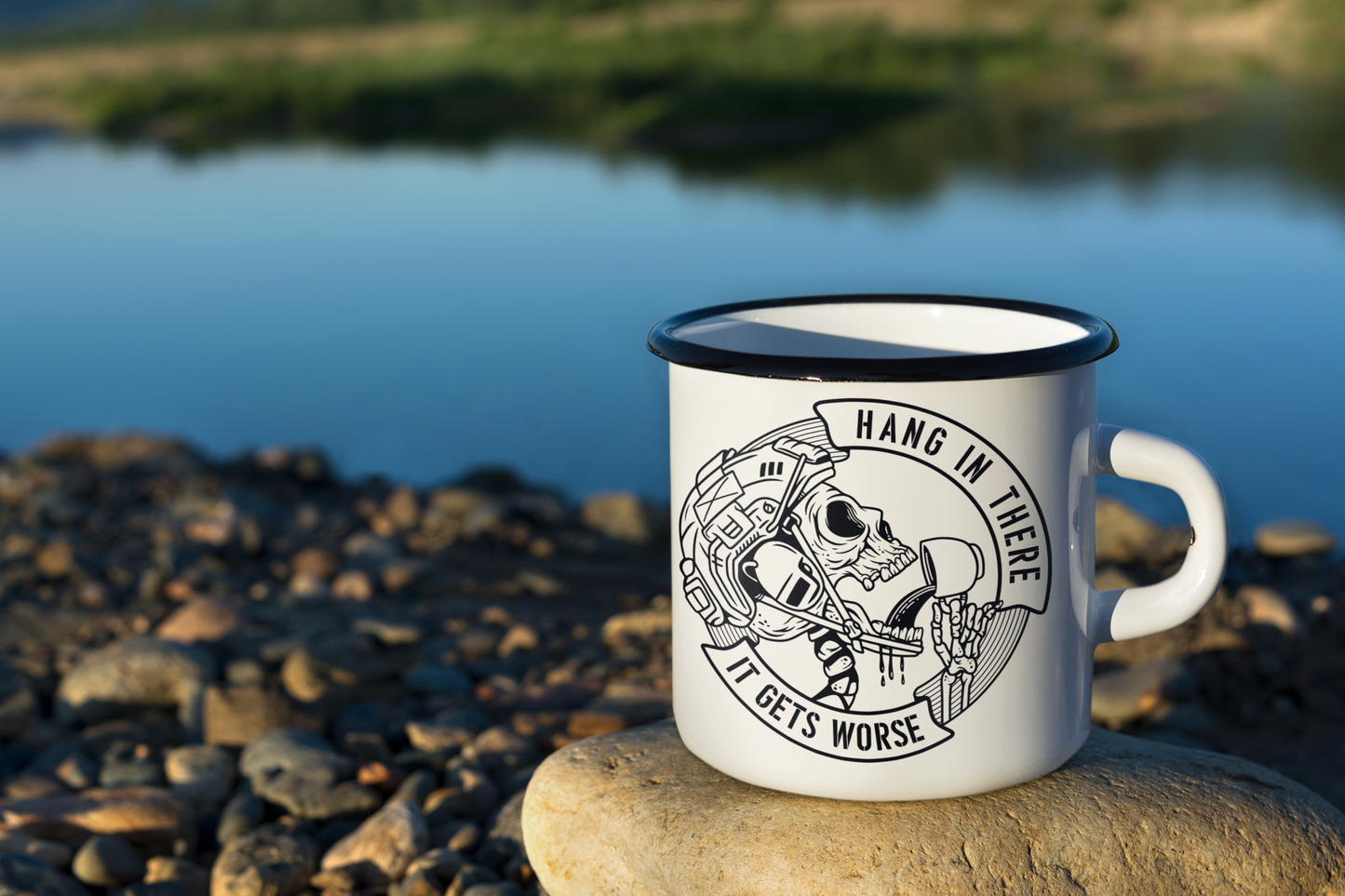 Hang In There Enamel Camping Mug - Motivational Outdoor Drinkware