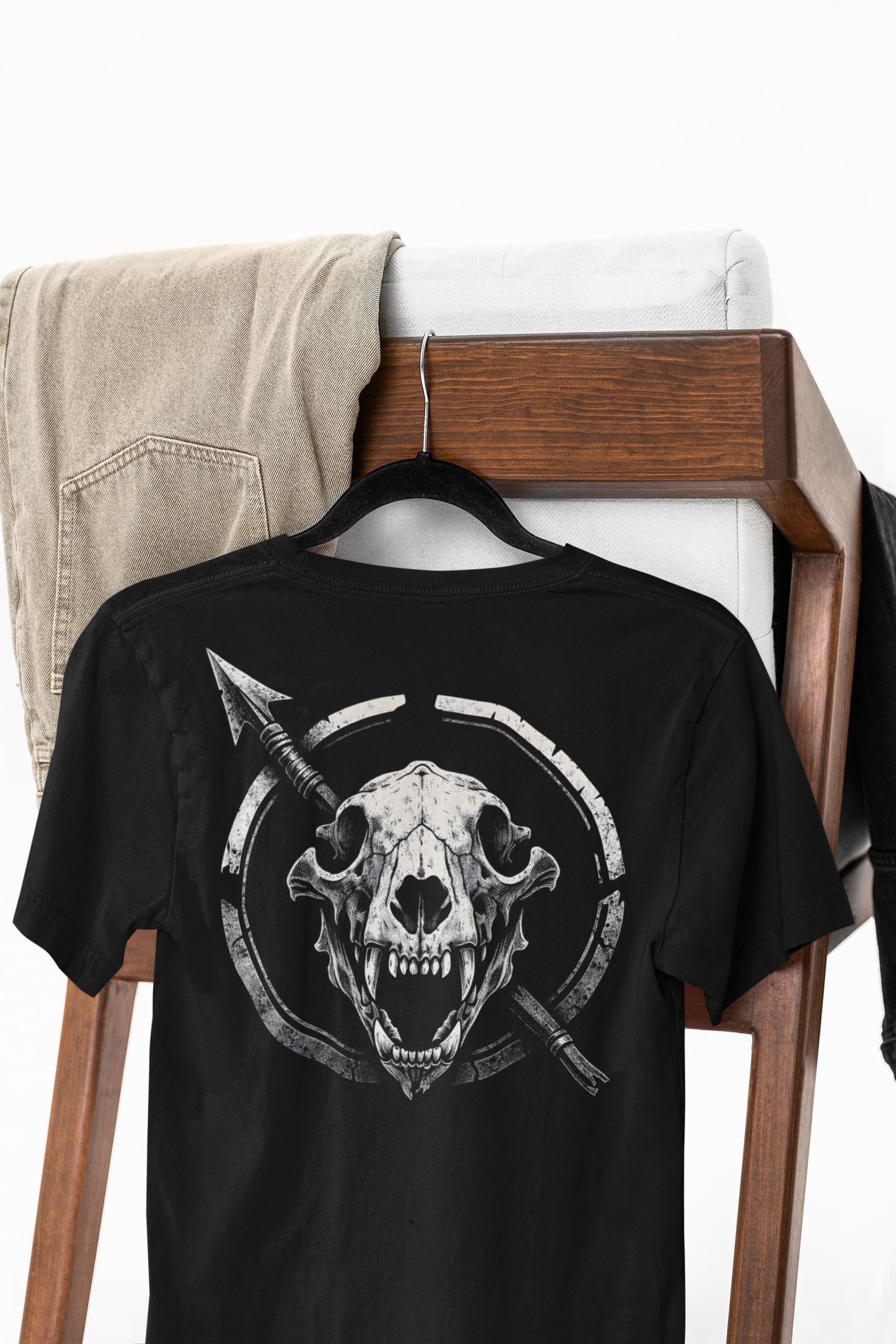 Tribal Warrior Tee, Hunting Tattoo Style Shirt, Outdoor Survival Apparel, Tactical Bear Skull T-Shirt