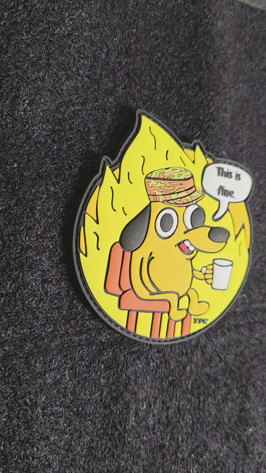 Funny Military Patch “This Is Fine” – Tactical Morale Hook & Loop Patch for Gear, Bags, and Uniforms