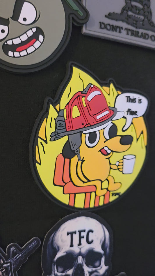 This Is Fine Firefighter Patch – Funny Firefighter Morale Patch | Hook & Loop | Perfect for Gear, Hats & Uniforms | TFC Tactical Humor Series
