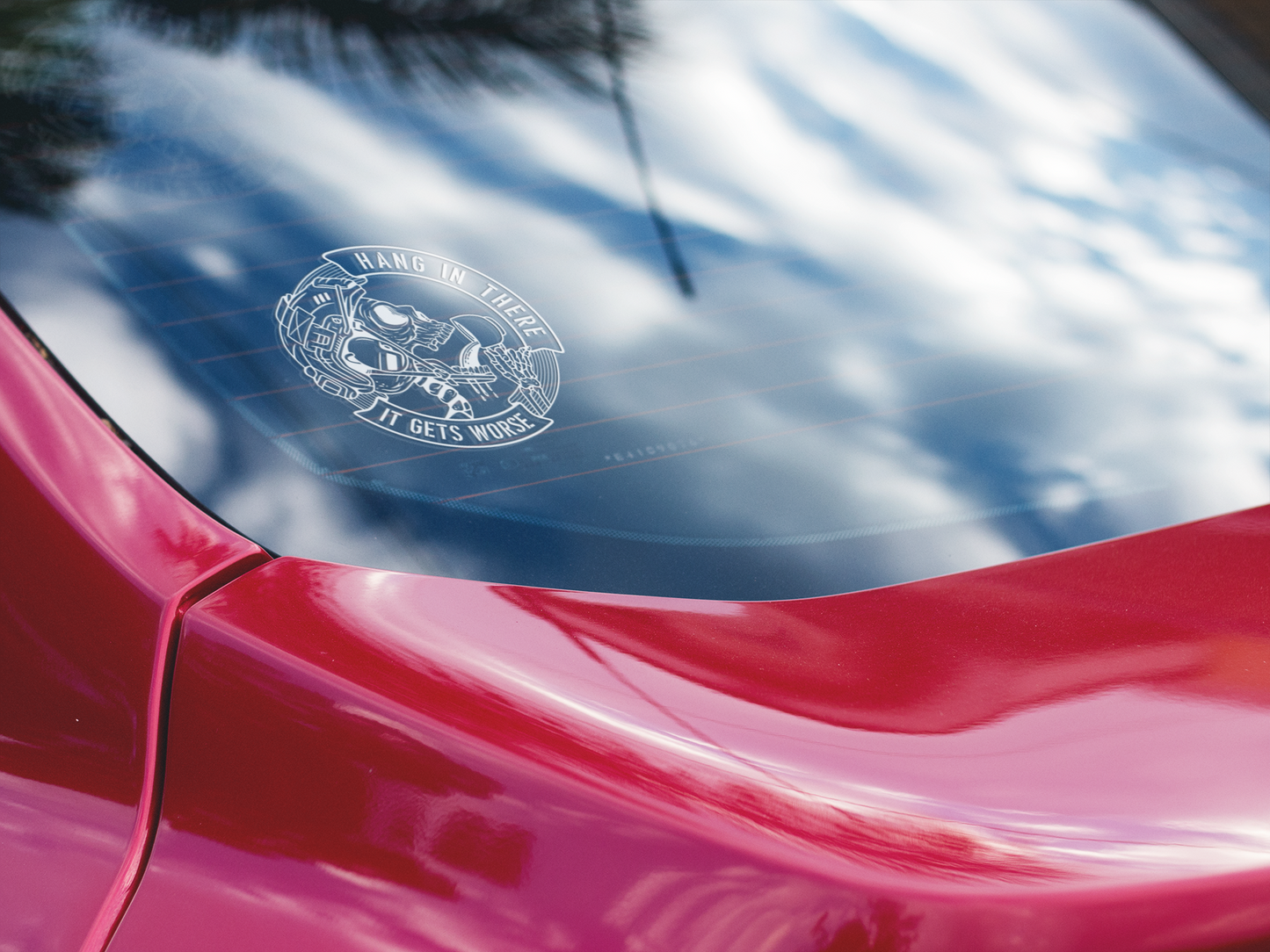 Hang In There It Gets Worse | Tactical Skull Transfer Sticker for Cars, Windows, Laptops & Gear
