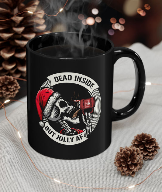 Dead Inside But Jolly AF Coffee Mug – Dark Humor Christmas Skeleton Santa Mug – Holiday Gift for Coffee Lovers