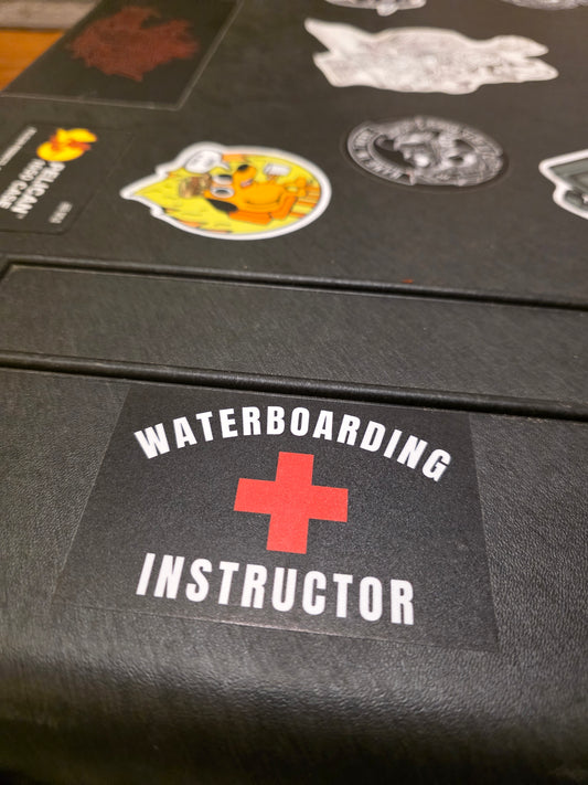 Waterboarding Instructor Sticker – Funny Military Humor Decal | Dark Humor Vinyl Sticker for Toolboxes, Gear Cases & Laptops | Tactical Gift