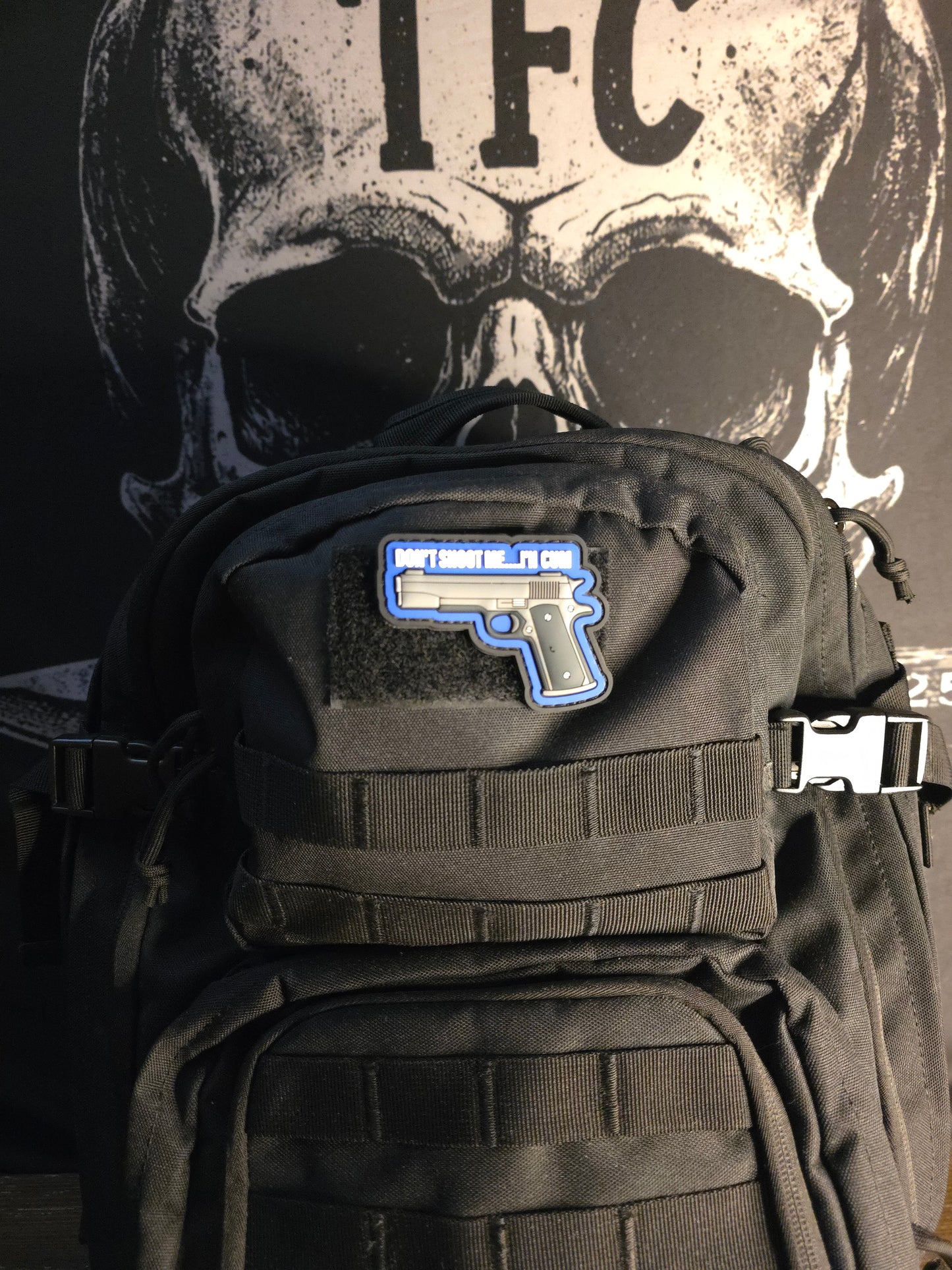 Funny PVC Morale Patch – Don't Shoot Me I'll Cum, Durable Hook & Loop Gear Patch for Bags, Vests & Jackets