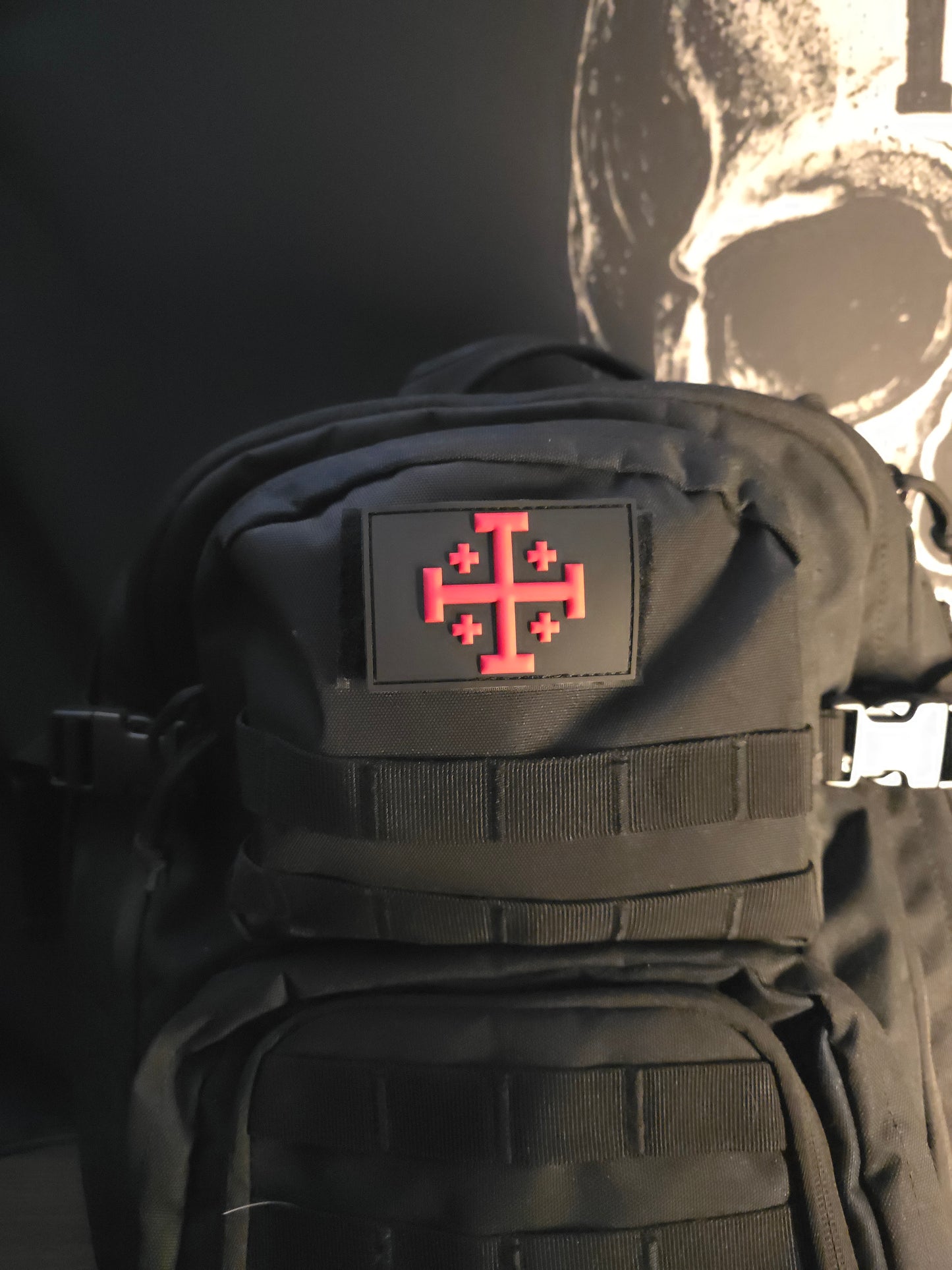Red Jerusalem Cross Tactical PVC Patch – Velcro Morale Patch for Backpacks, Vests & EDC Gear
