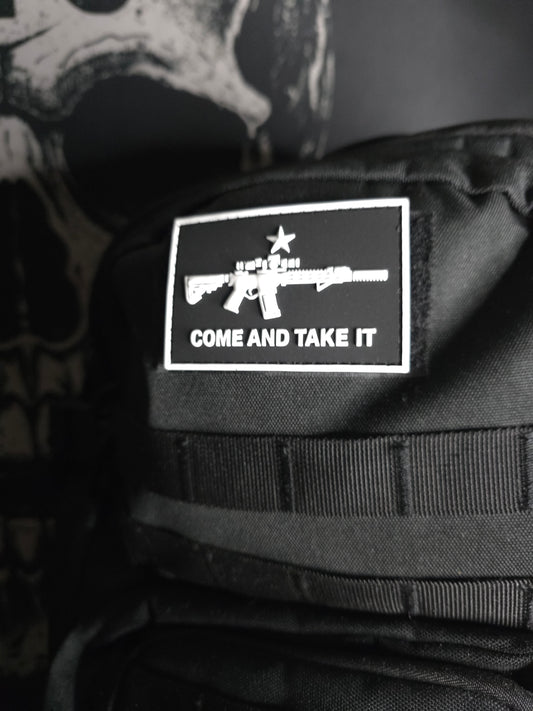 Come and Take It PVC Tactical Morale Patch – Black and White Rifle Gear Patch