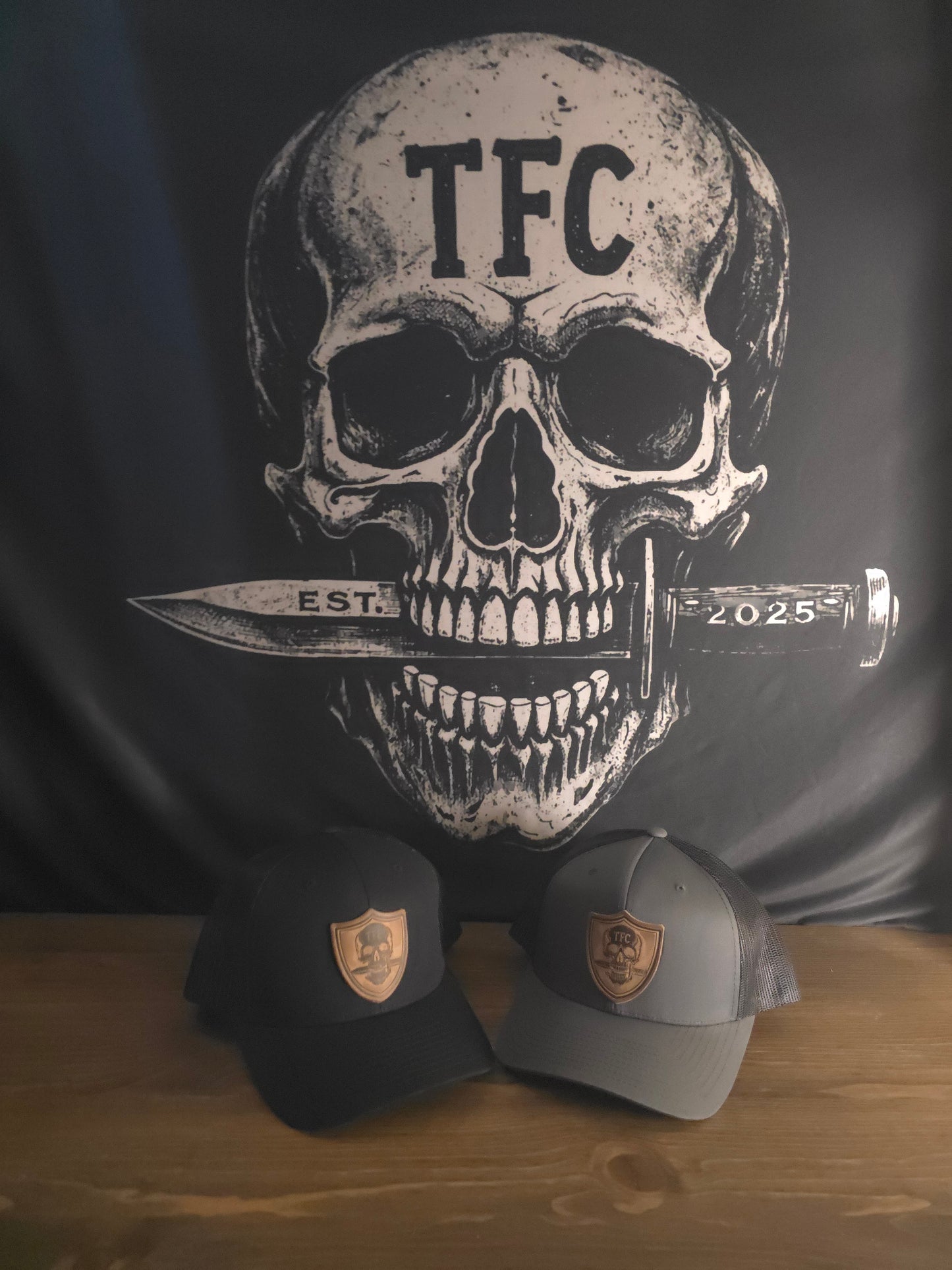 Tactical Fashion Company Leather Shield Hat – Black & Grey Trucker Cap | Premium Leather Patch | Tactical Hat