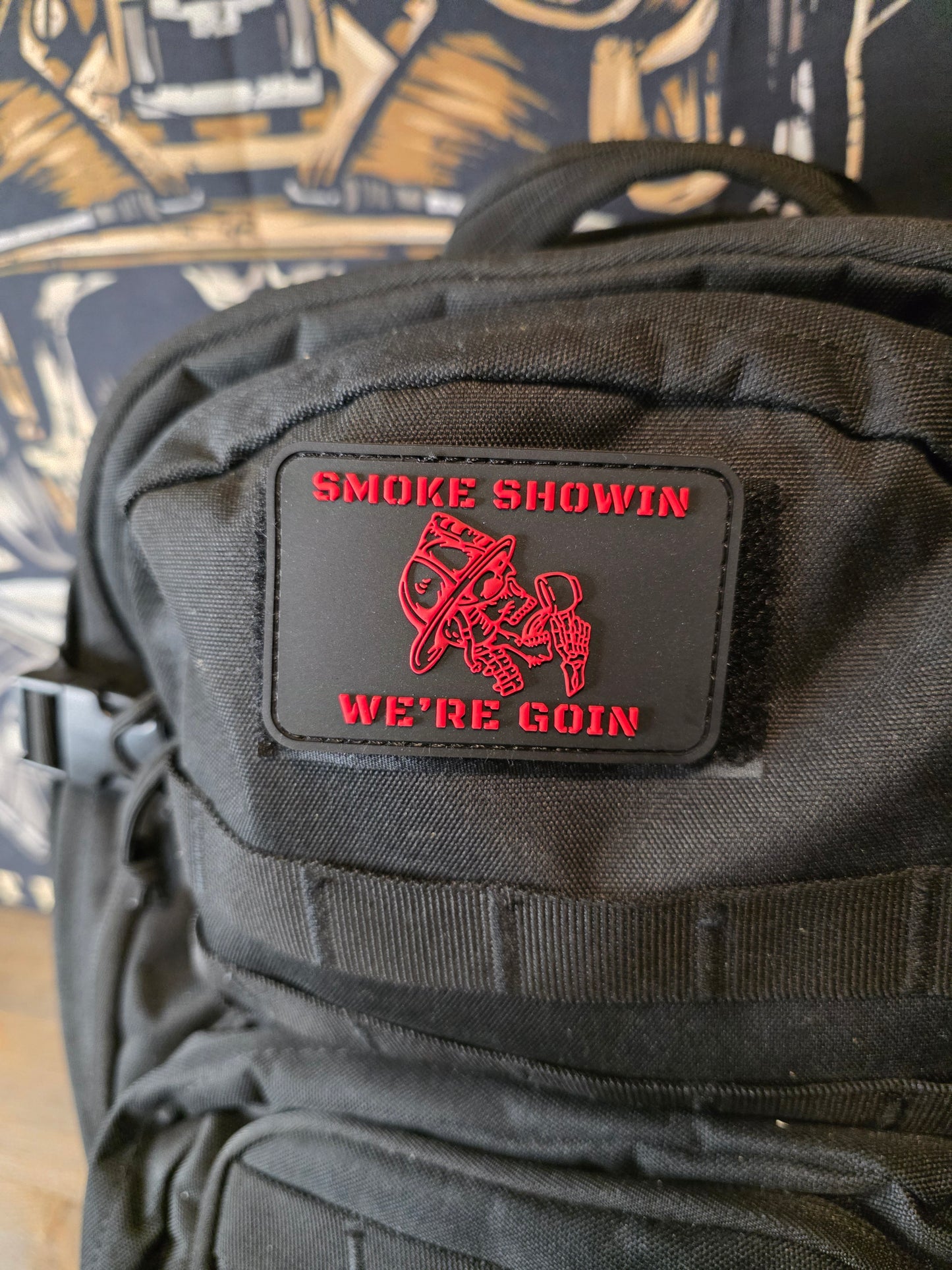 SMOKE SHOWIN Patch – Firefighter Morale Patch | Hook & Loop Backing | Bold Red Tactical Gear for Firefighters, EDC Bags & Gear
