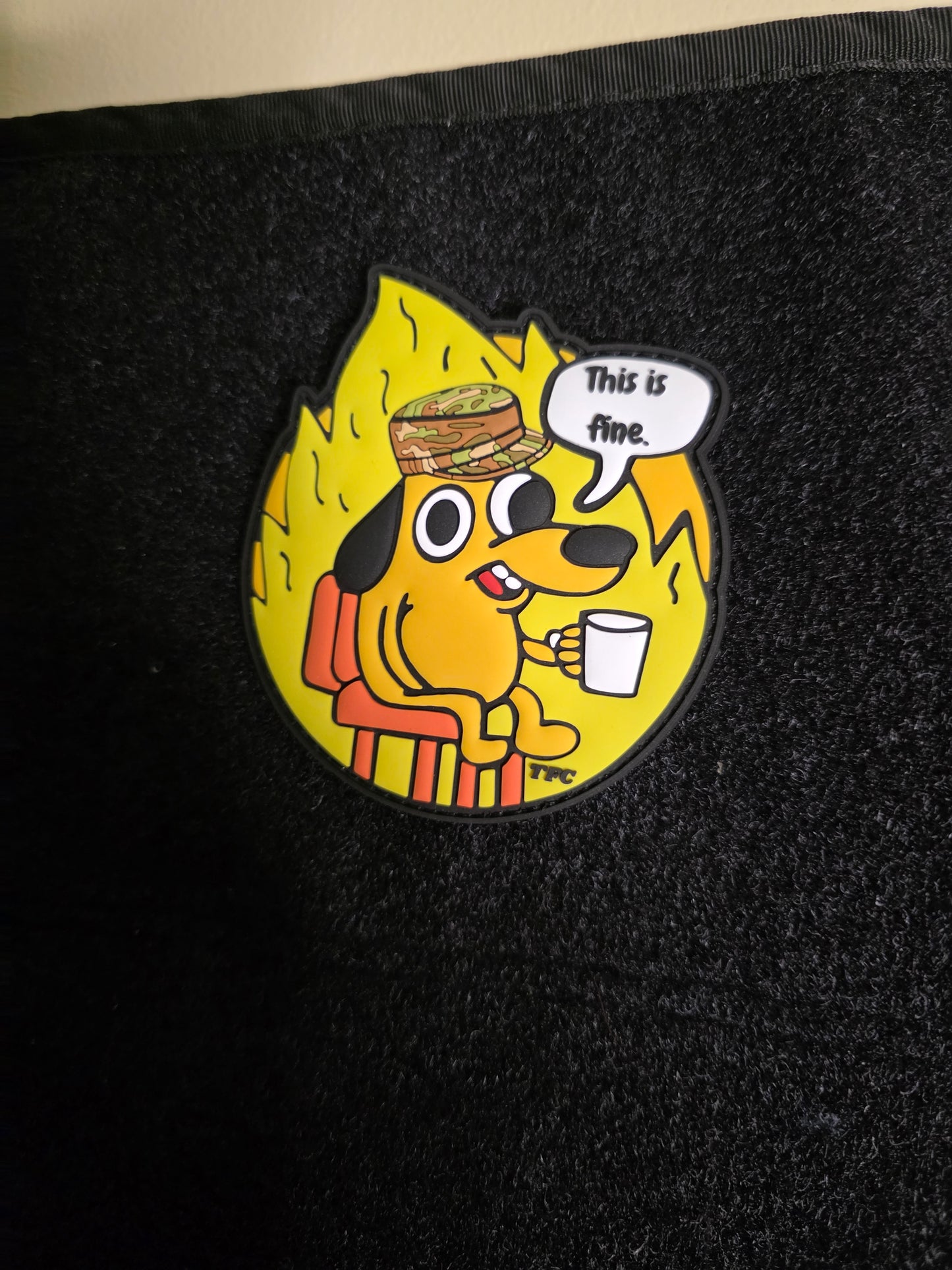 Funny Military Patch “This Is Fine” – Tactical Morale Hook & Loop Patch for Gear, Bags, and Uniforms