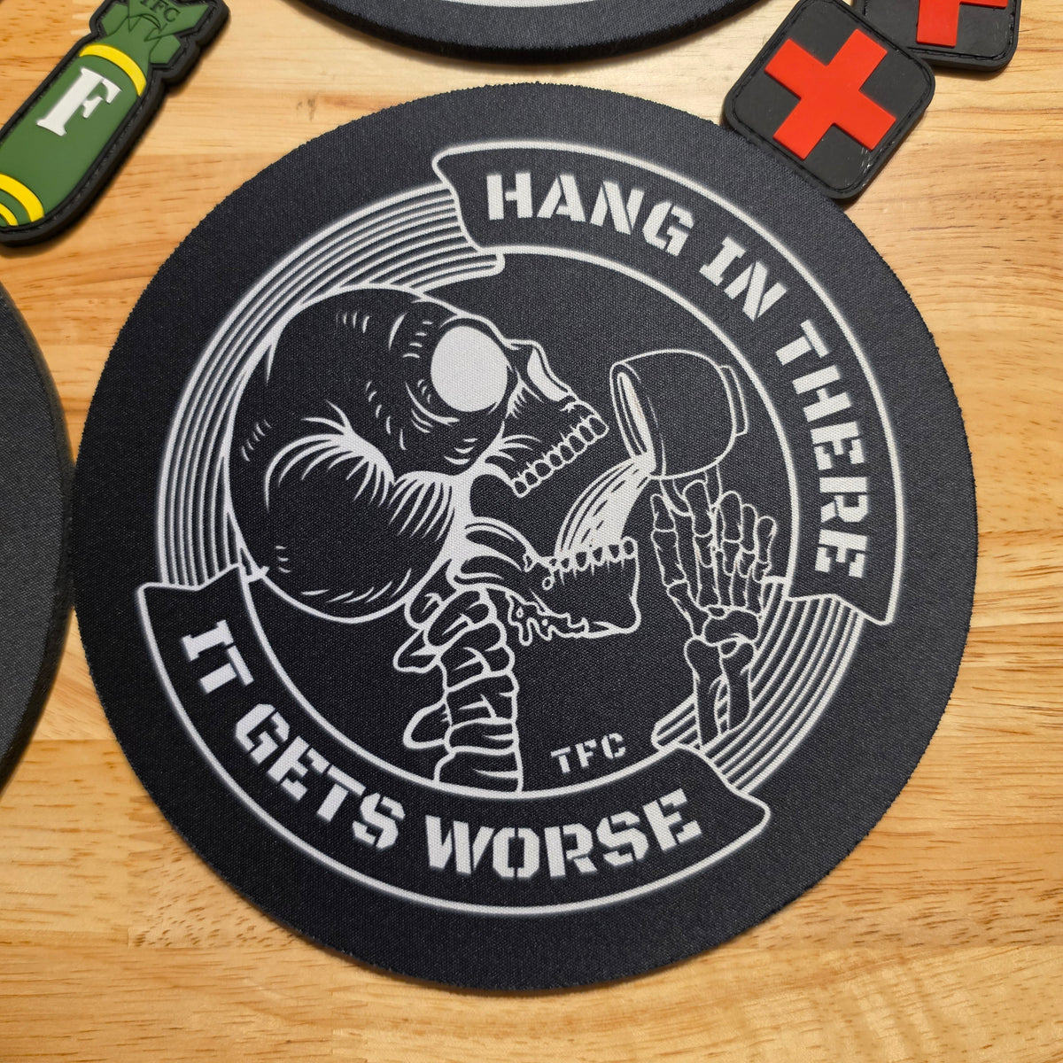 Funny Tactical & Firefighter Round Mouse Pads | Military, Dark Humor & Office Desk Gifts