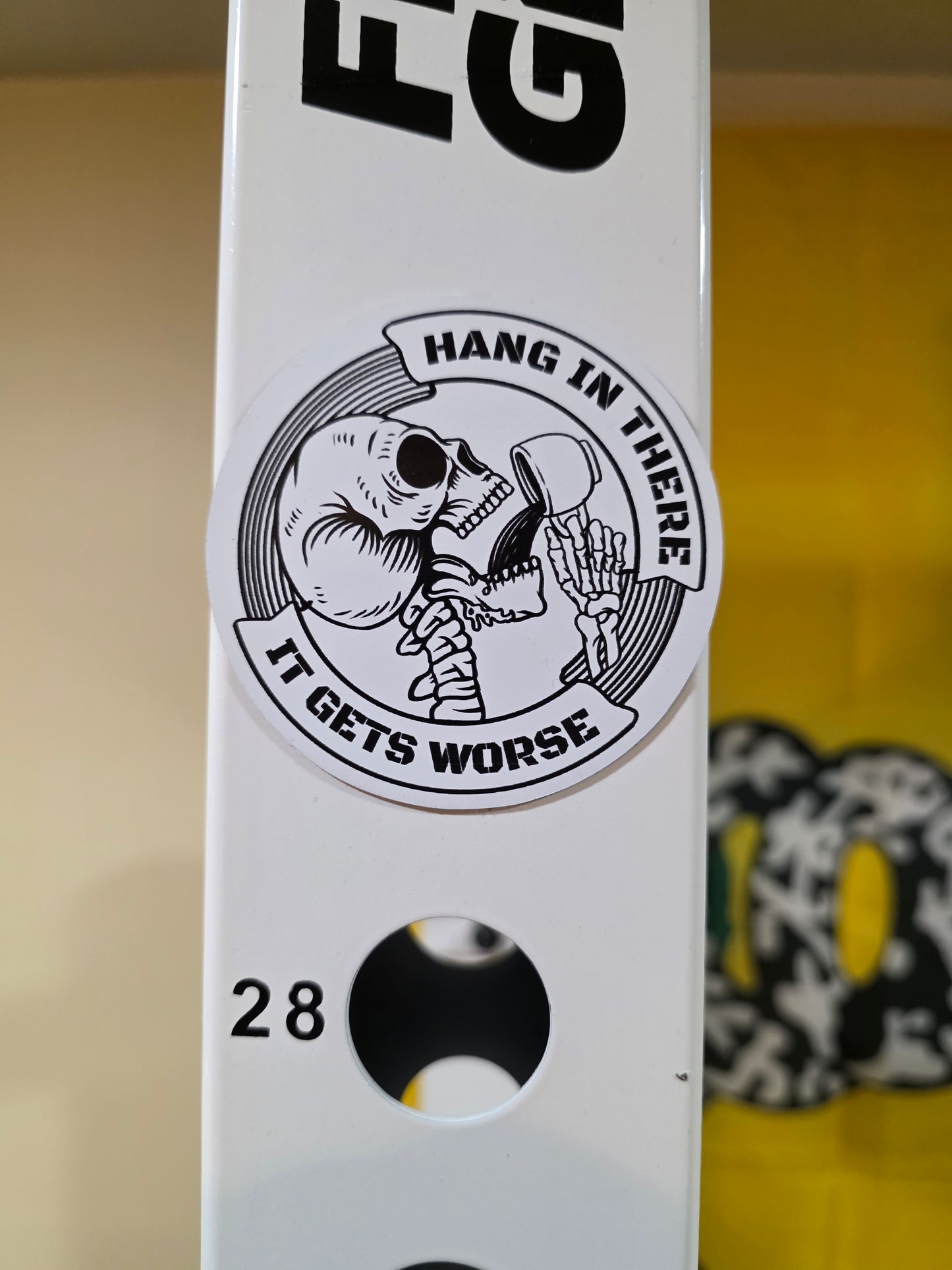 Hang In There It Gets Worse Magnet – Funny Skeleton Design | Dark Humor Gift for the Average Joe | Fridge, Toolbox, or Office Magnet