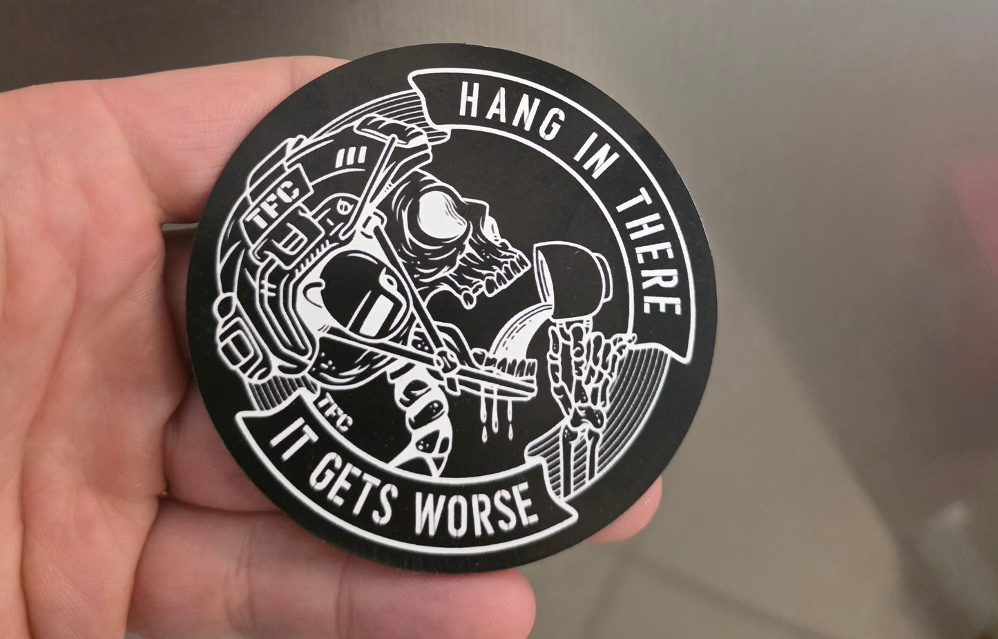 TFC ‘Hang In There – It Gets Worse’ Magnetic Patch | Dark Humor Tactical Magnet | Veteran Morale Gift | Military & Office Humor Decor