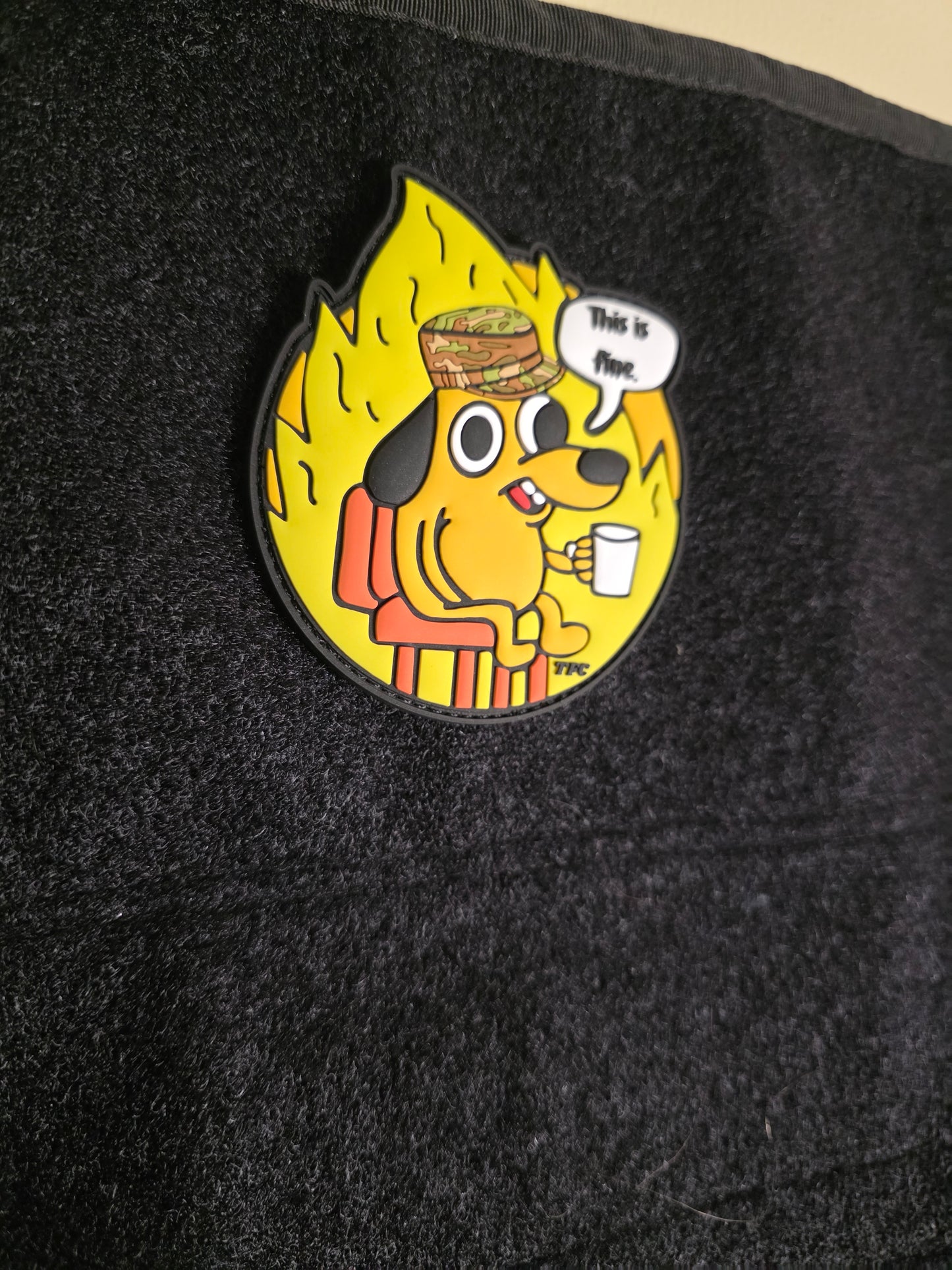Funny Military Patch “This Is Fine” – Tactical Morale Hook & Loop Patch for Gear, Bags, and Uniforms