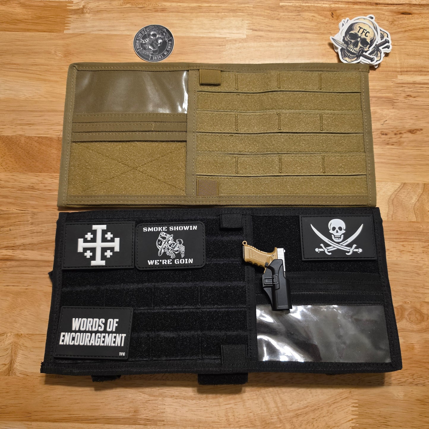 Tactical Sunvisor Organizer, Molle Mounts, ID Holder, 2-Sided