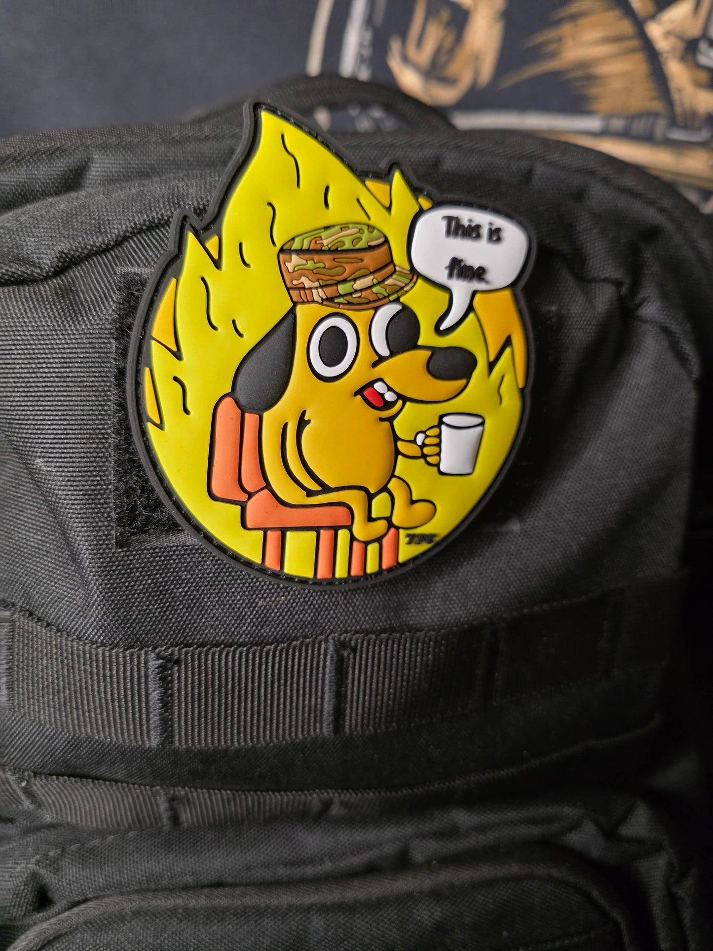 Funny Military Patch “This Is Fine” – Tactical Morale Hook & Loop Patch for Gear, Bags, and Uniforms