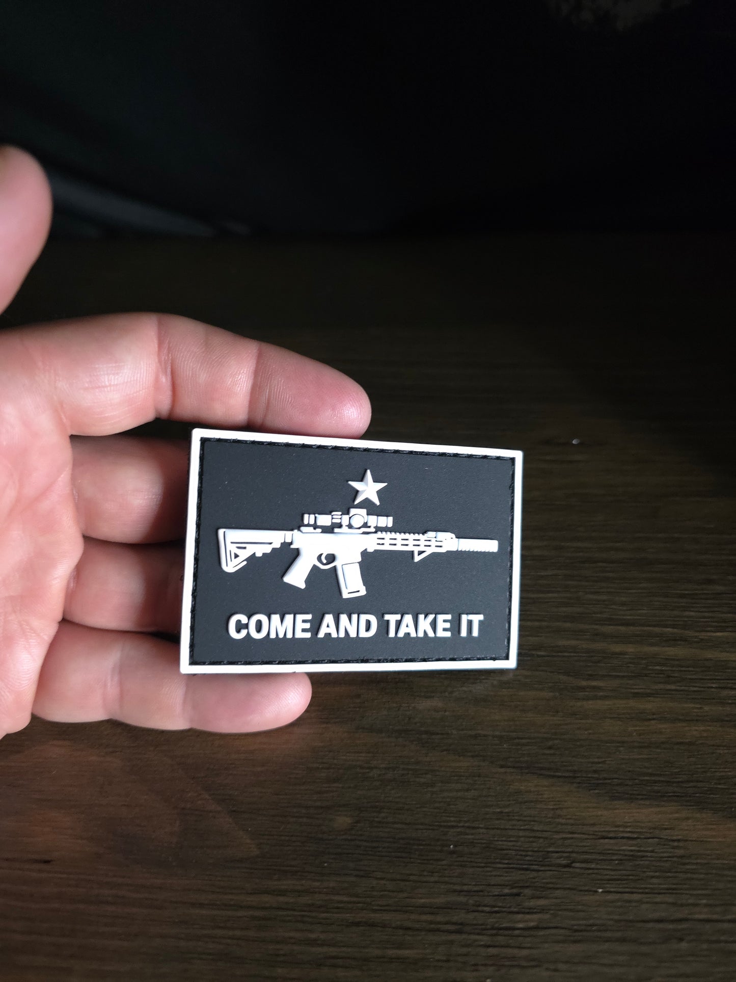 Come and Take It PVC Tactical Morale Patch – Black and White Rifle Gear Patch