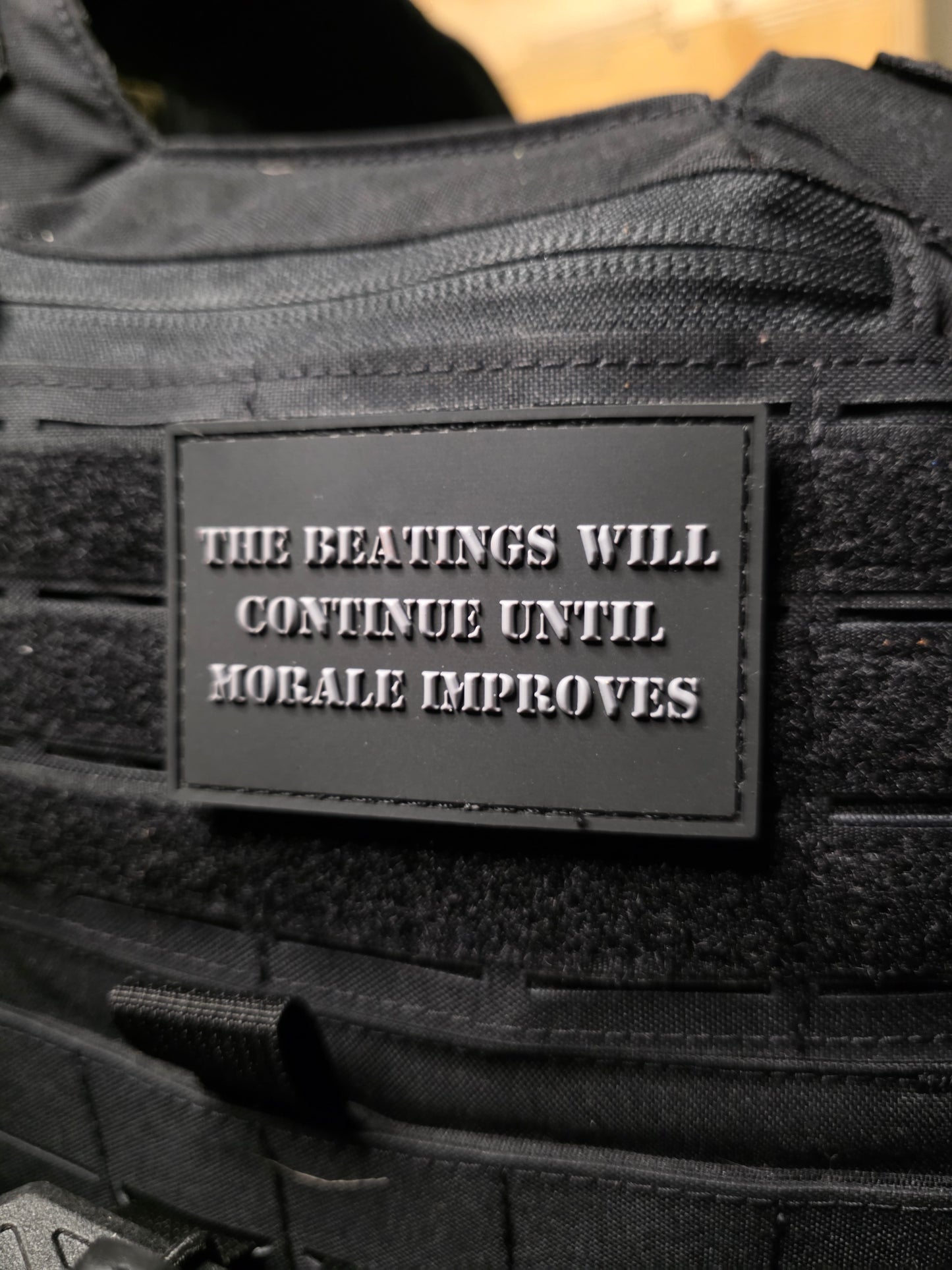 The Beatings Will Continue Until Morale Improves Patch – Tactical PVC Morale Patch – Funny Military Humor Gear