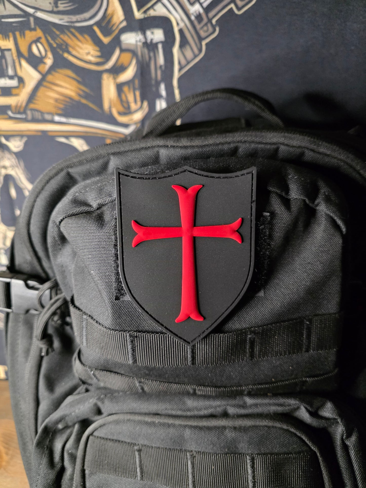 Crusader Shield Patch – Red Cross PVC Morale Patch | Tactical Hook & Loop Emblem for Bags, Vests & Gear