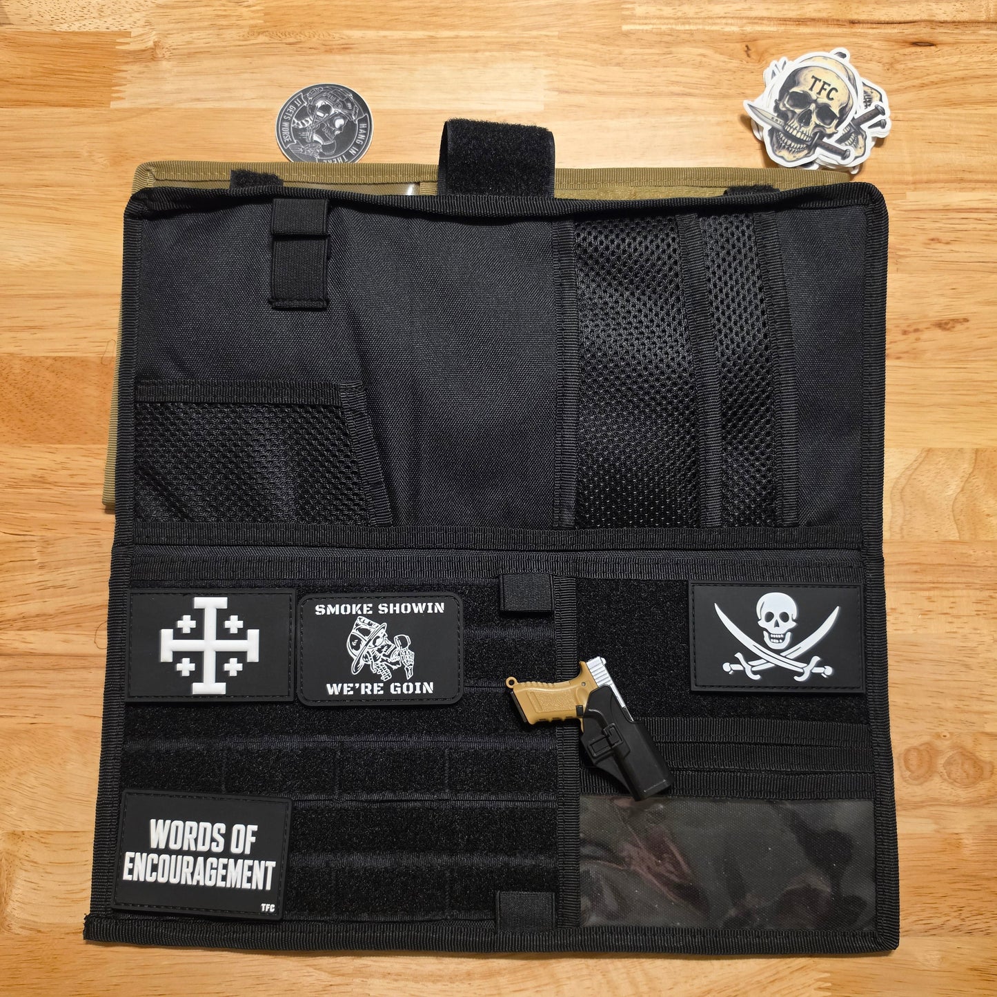 Tactical Sunvisor Organizer, Molle Mounts, ID Holder, 2-Sided