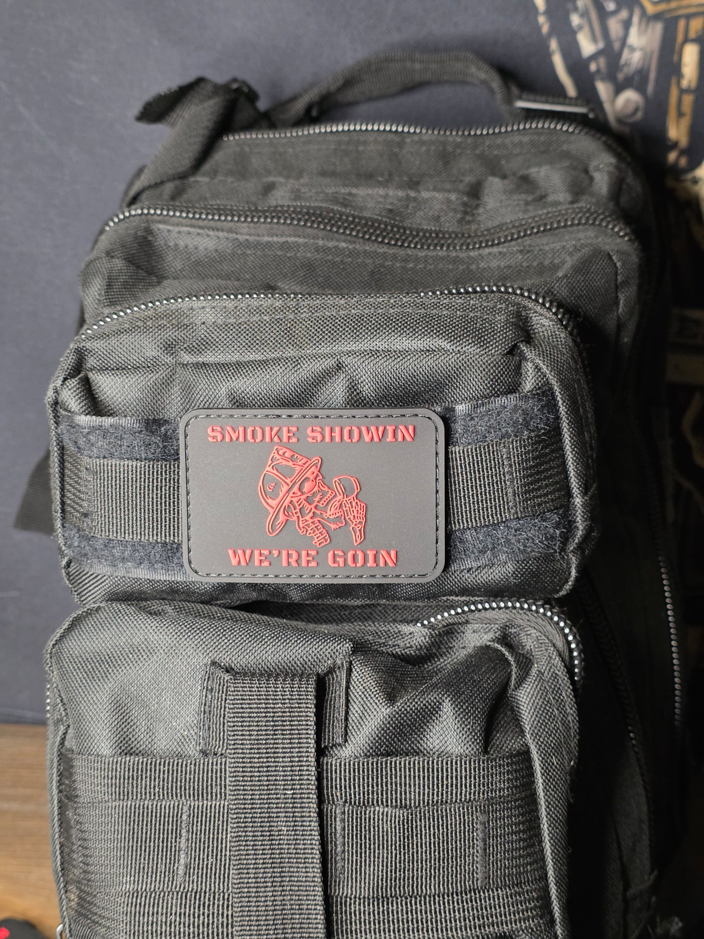SMOKE SHOWIN Patch – Firefighter Morale Patch | Hook & Loop Backing | Bold Red Tactical Gear for Firefighters, EDC Bags & Gear