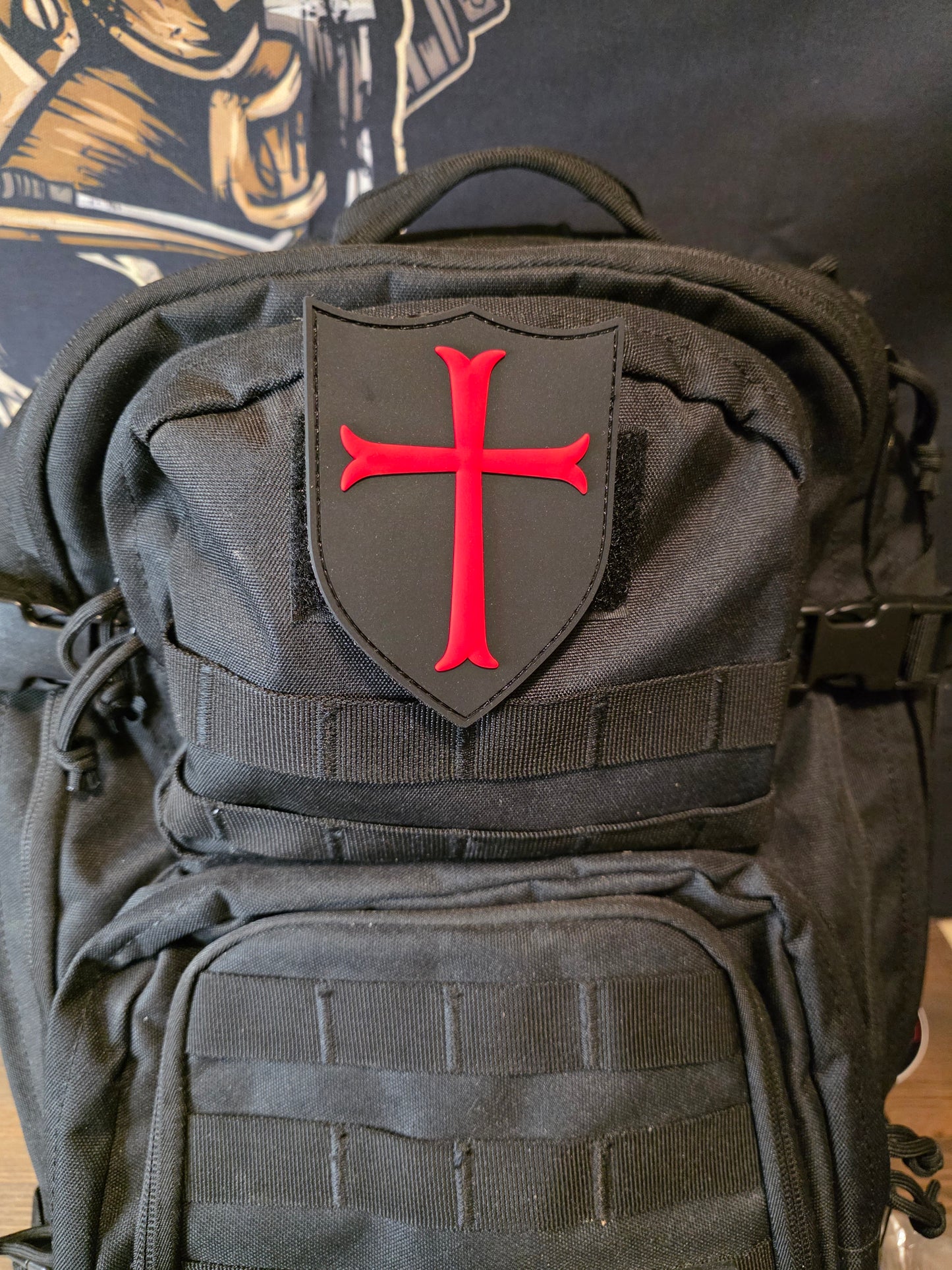 Crusader Shield Patch – Red Cross PVC Morale Patch | Tactical Hook & Loop Emblem for Bags, Vests & Gear