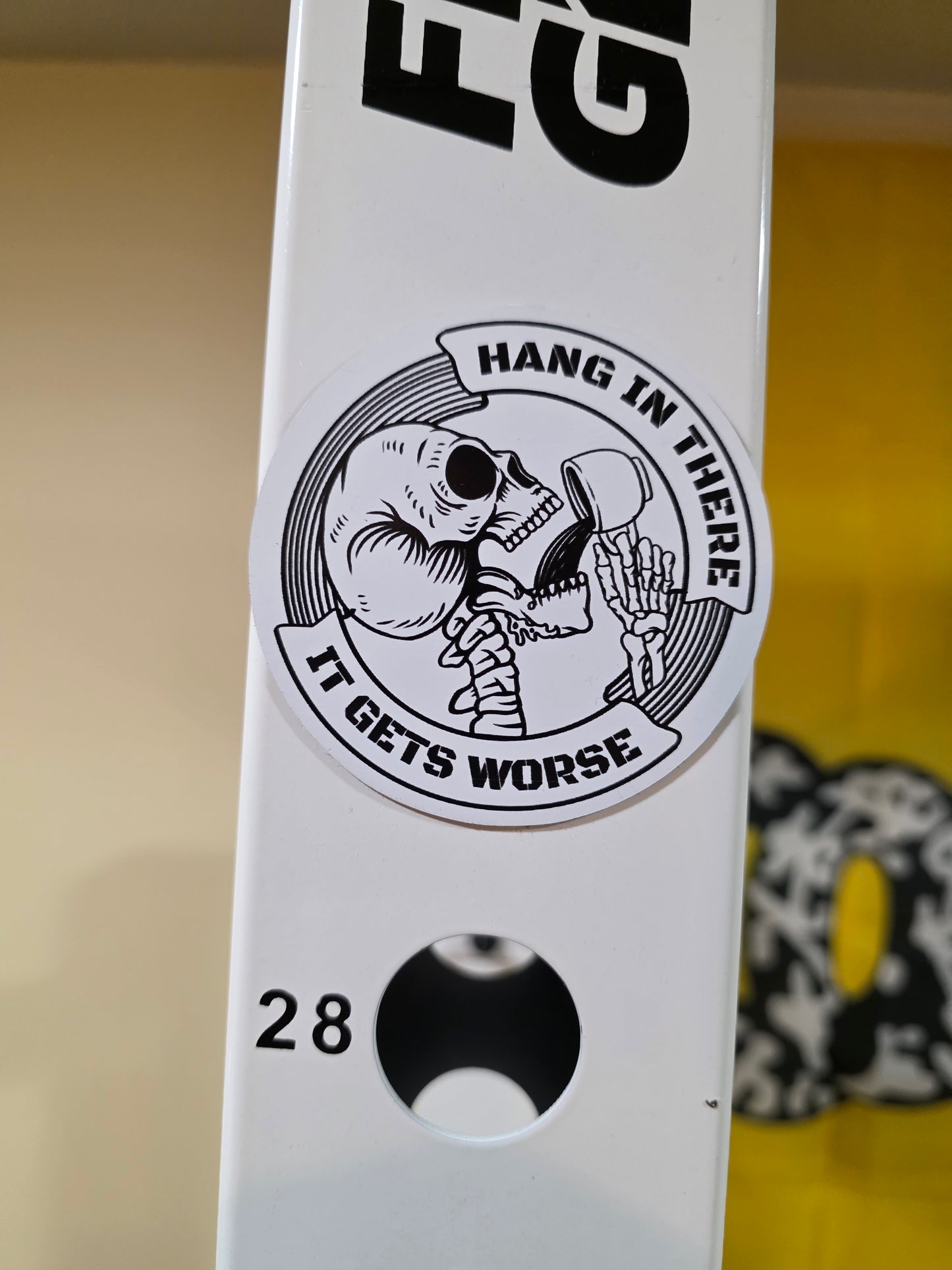 Hang In There It Gets Worse Magnet – Funny Skeleton Design | Dark Humor Gift for the Average Joe | Fridge, Toolbox, or Office Magnet