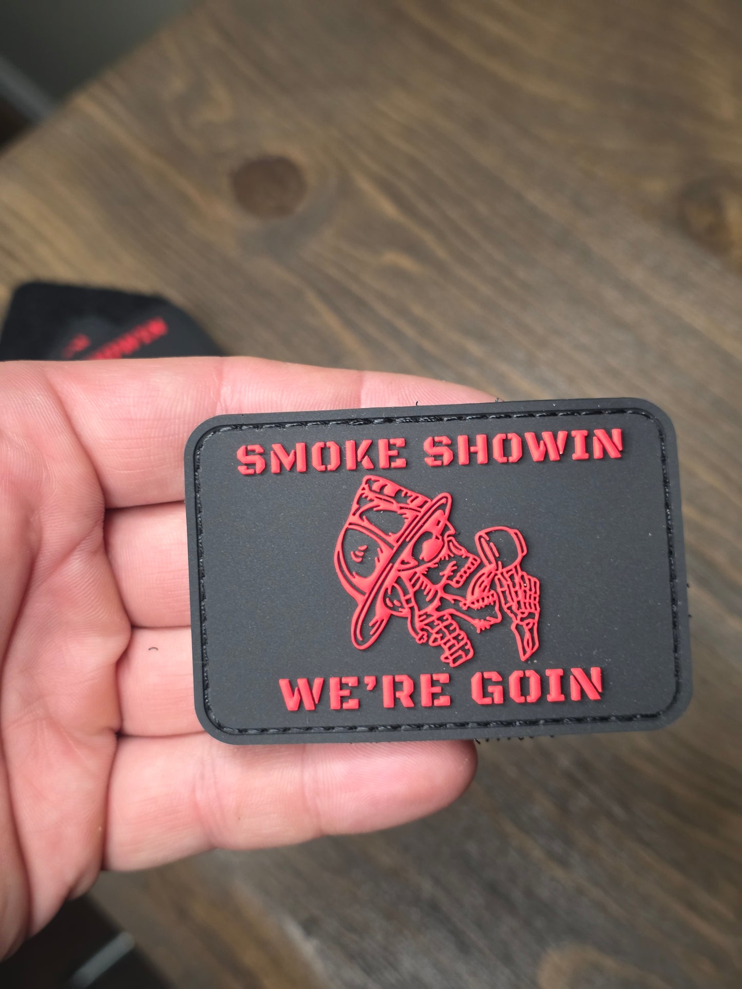 SMOKE SHOWIN Patch – Firefighter Morale Patch | Hook & Loop Backing | Bold Red Tactical Gear for Firefighters, EDC Bags & Gear