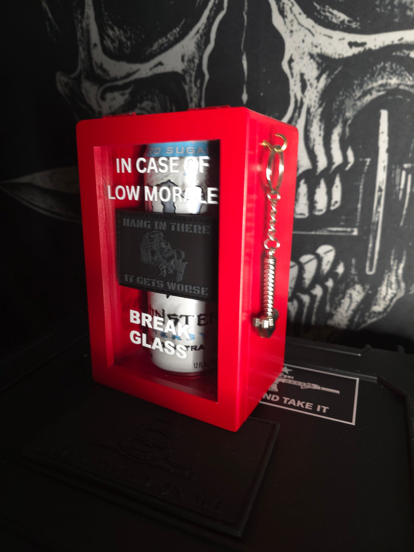 Emergency Morale Box, comes with 1 “Hang In There — It Gets Worse” patch, Pre-Sale, Ships May 1