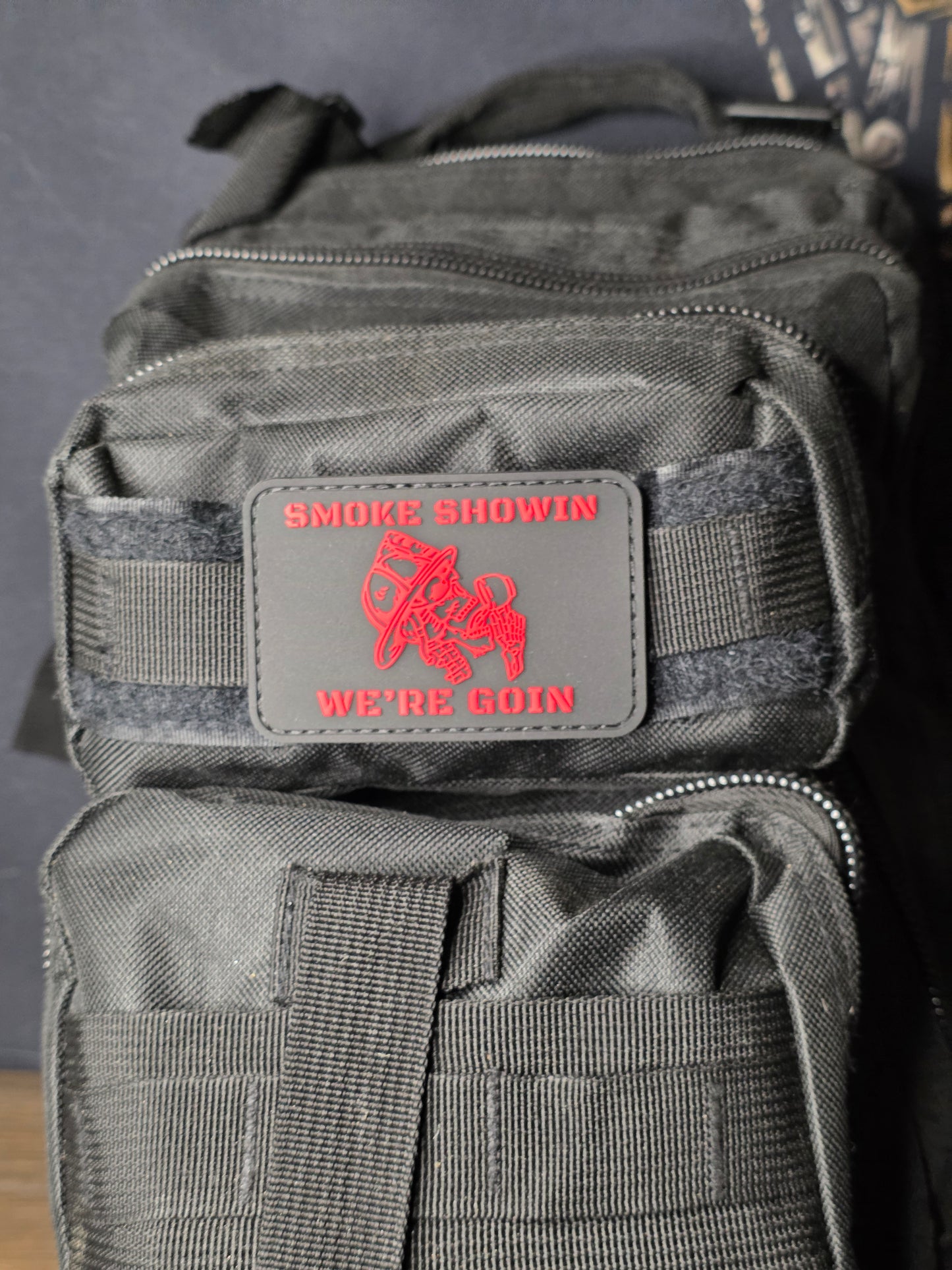 SMOKE SHOWIN Patch – Firefighter Morale Patch | Hook & Loop Backing | Bold Red Tactical Gear for Firefighters, EDC Bags & Gear