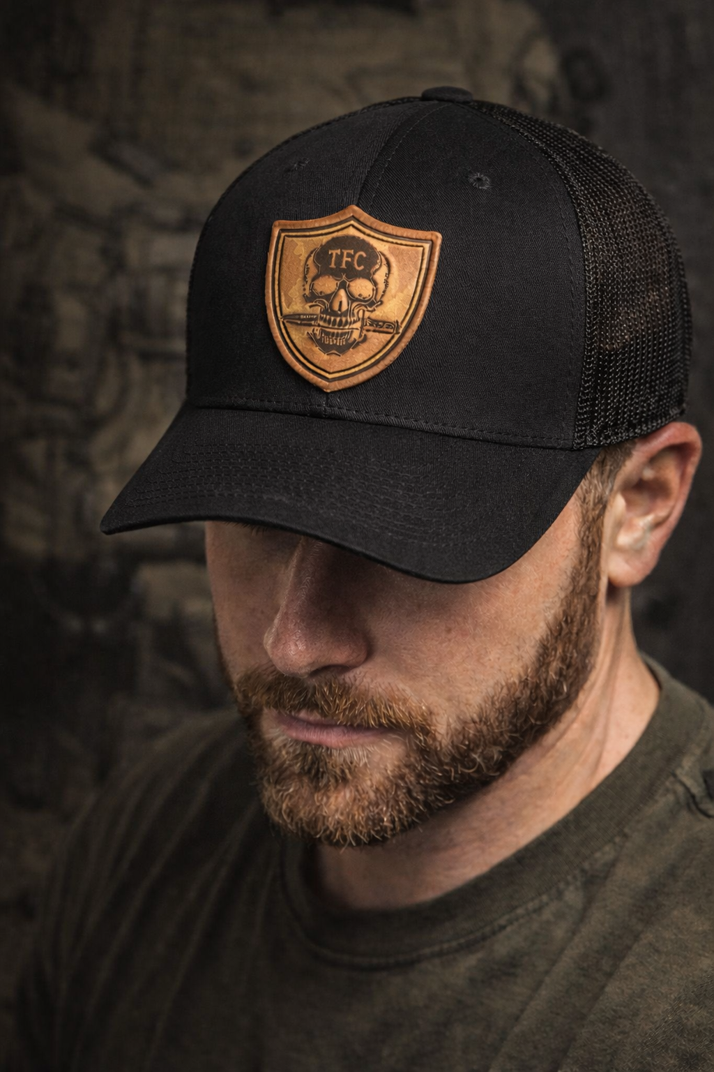 Tactical Fashion Company Leather Shield Hat – Black & Grey Trucker Cap | Premium Leather Patch | Tactical Hat